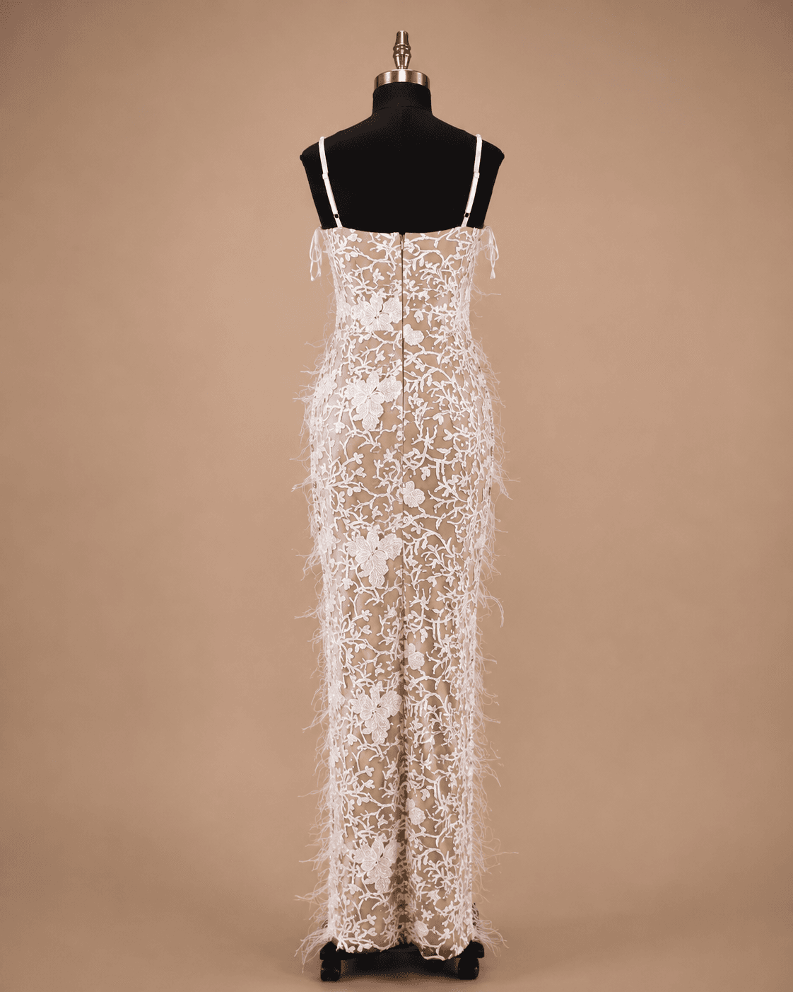Ivory Feathered Evening Gown