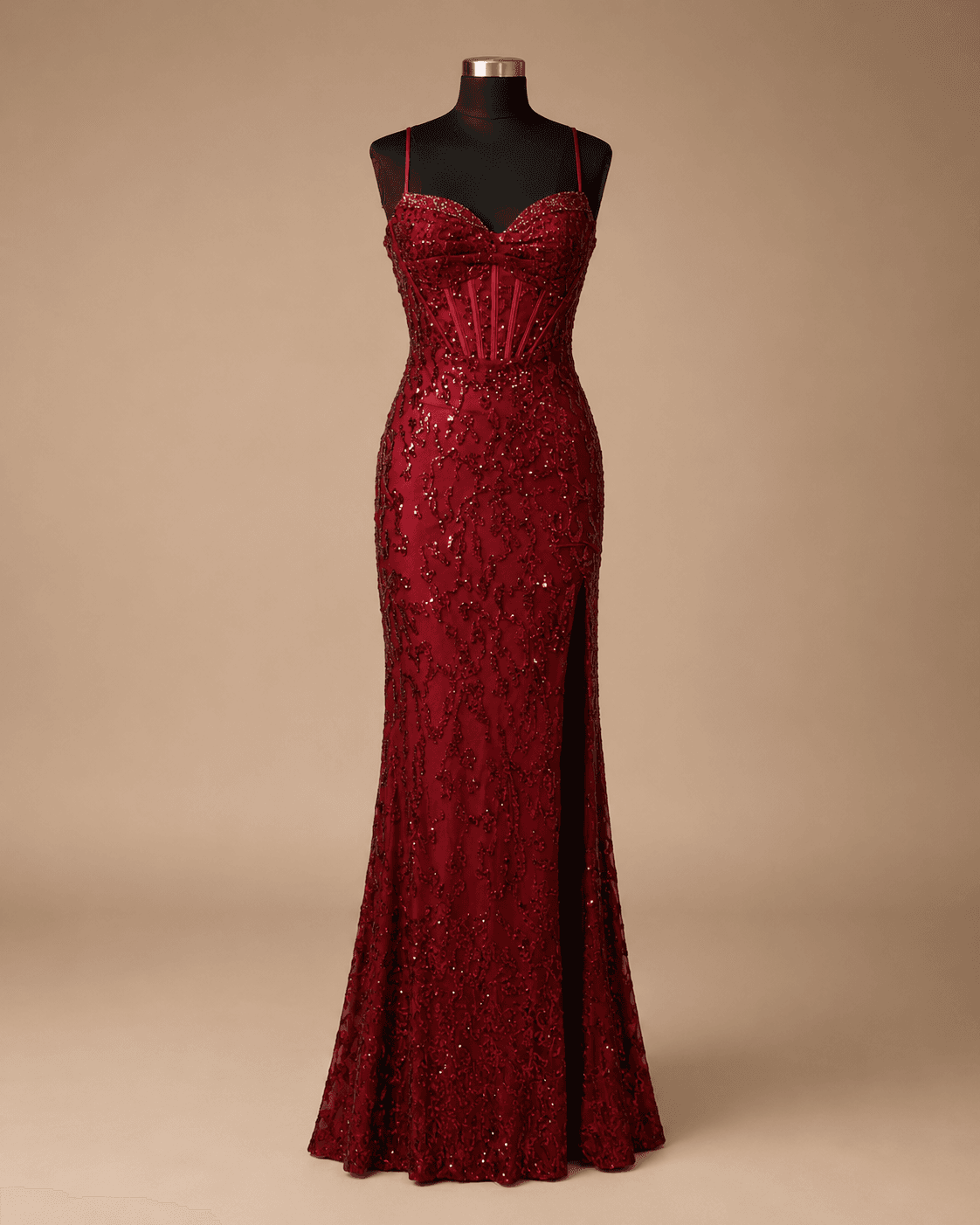 Red Sequin Evening Gown