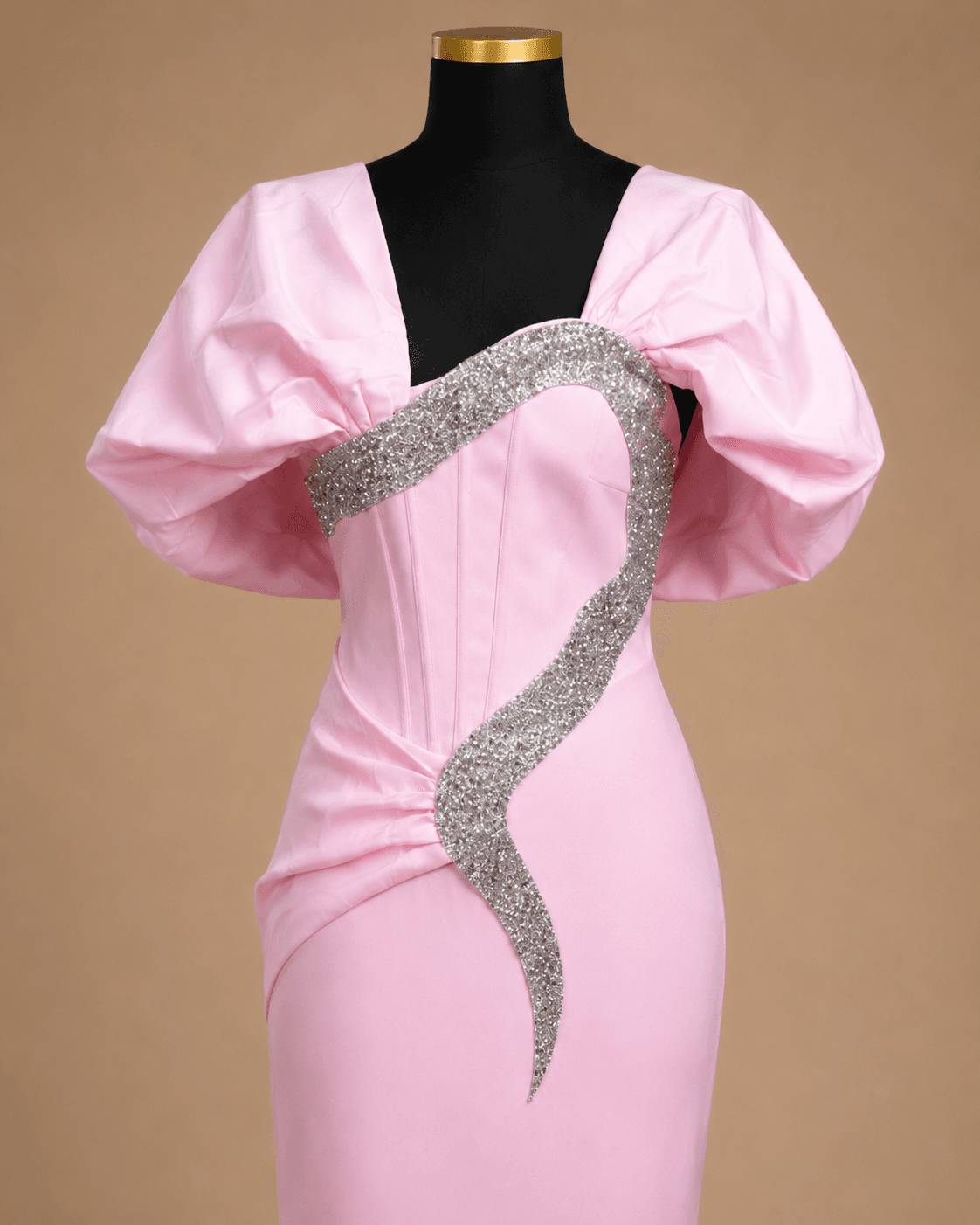 Pink Sculptural Sleeve Gown
