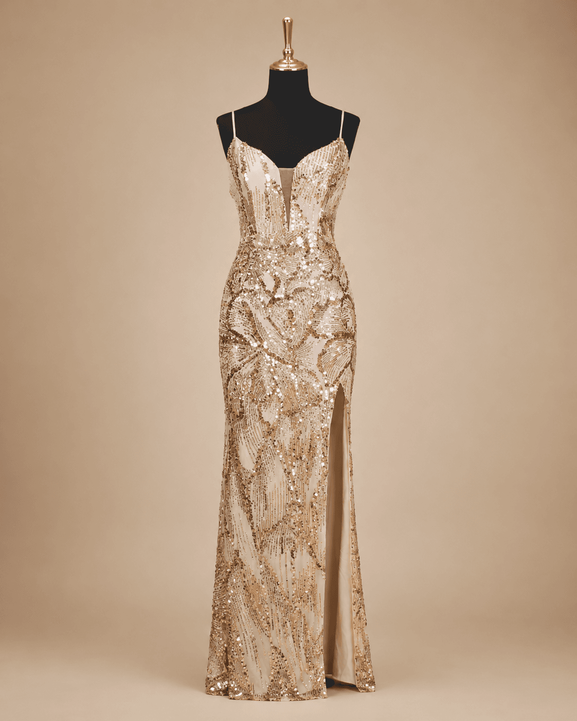 Gold Floral Evening Gown