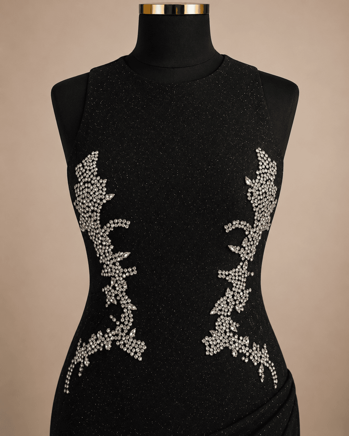Black Appliqué Evening Gown