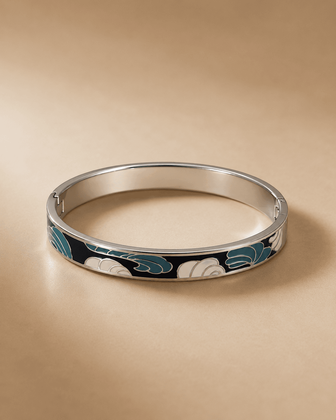 Blue Floral Enamel Silver Bangle