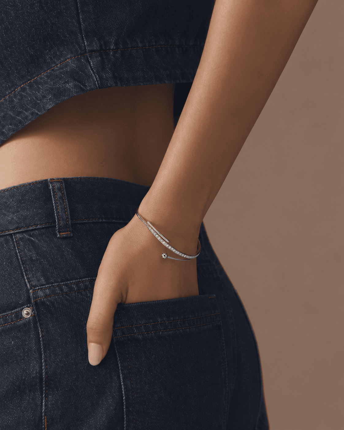 Crystal Arc Silver Cuff Bracelet