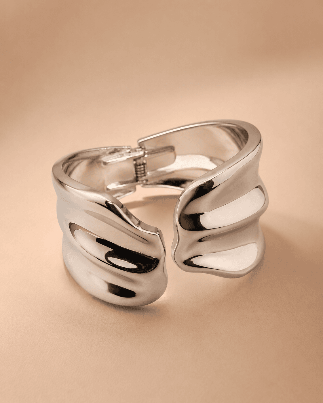 Abstract Cutout Silver Cuff Bracelet