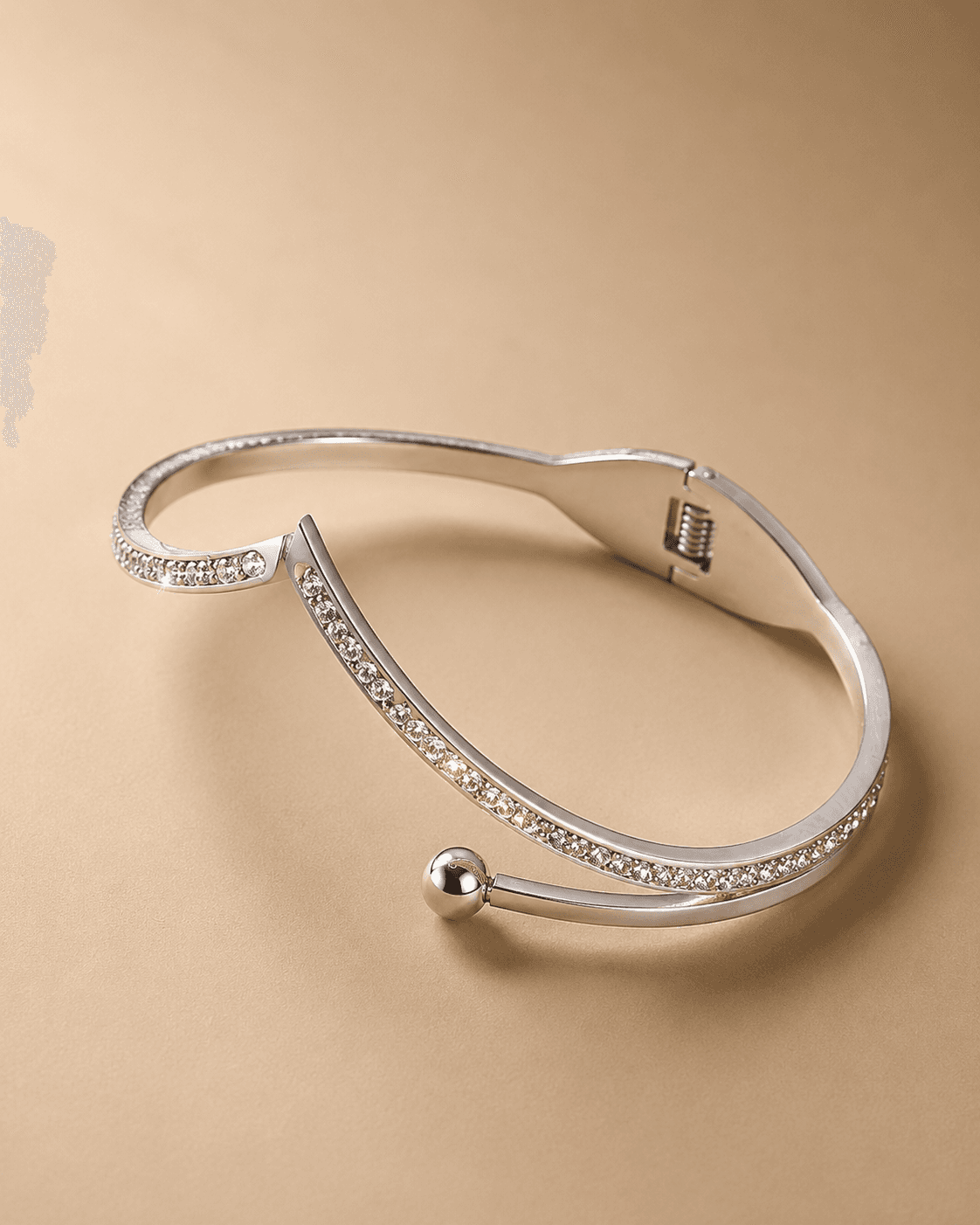 Crystal Arc Silver Cuff Bracelet