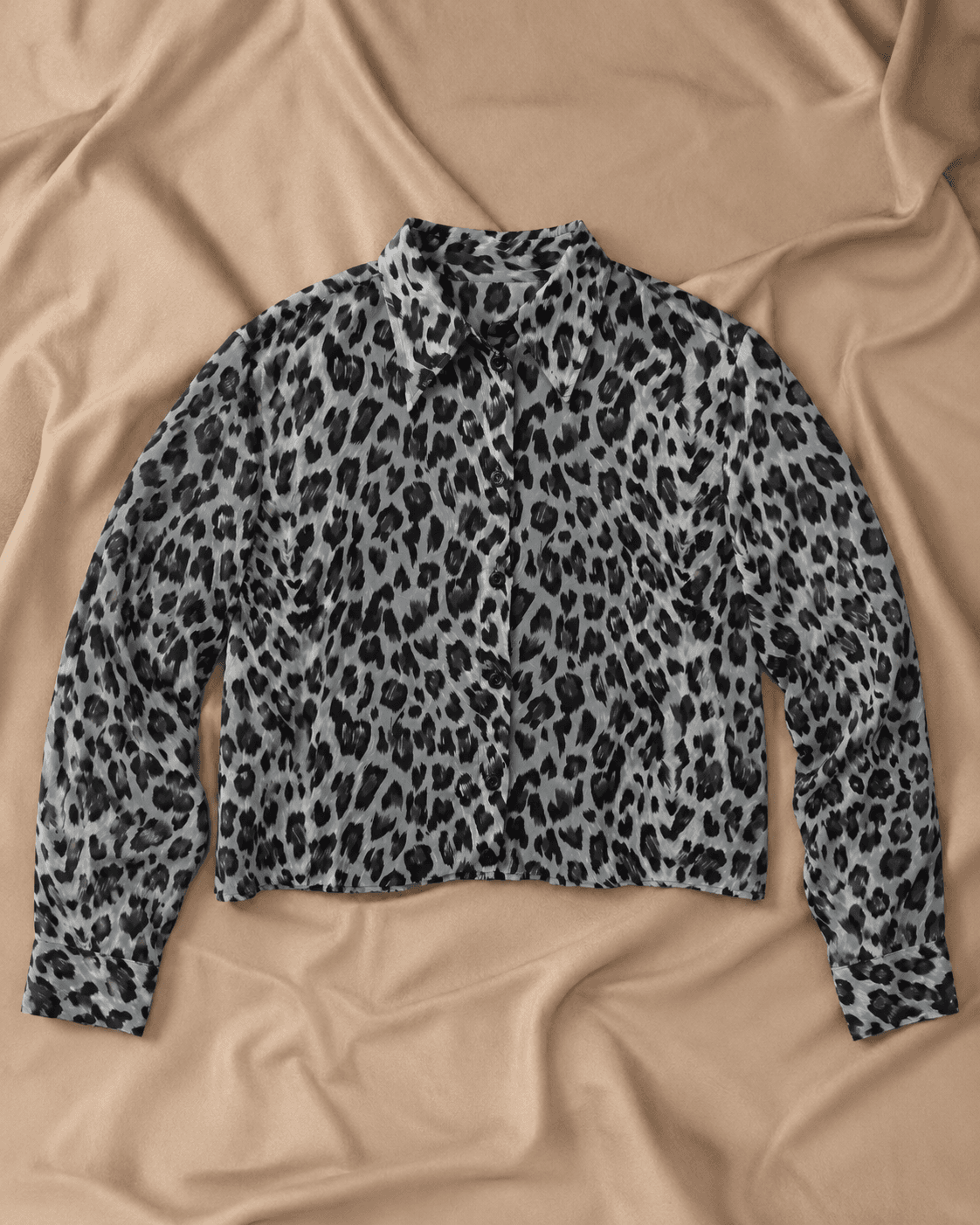 Grey Leopard Print Mock-Neck Top