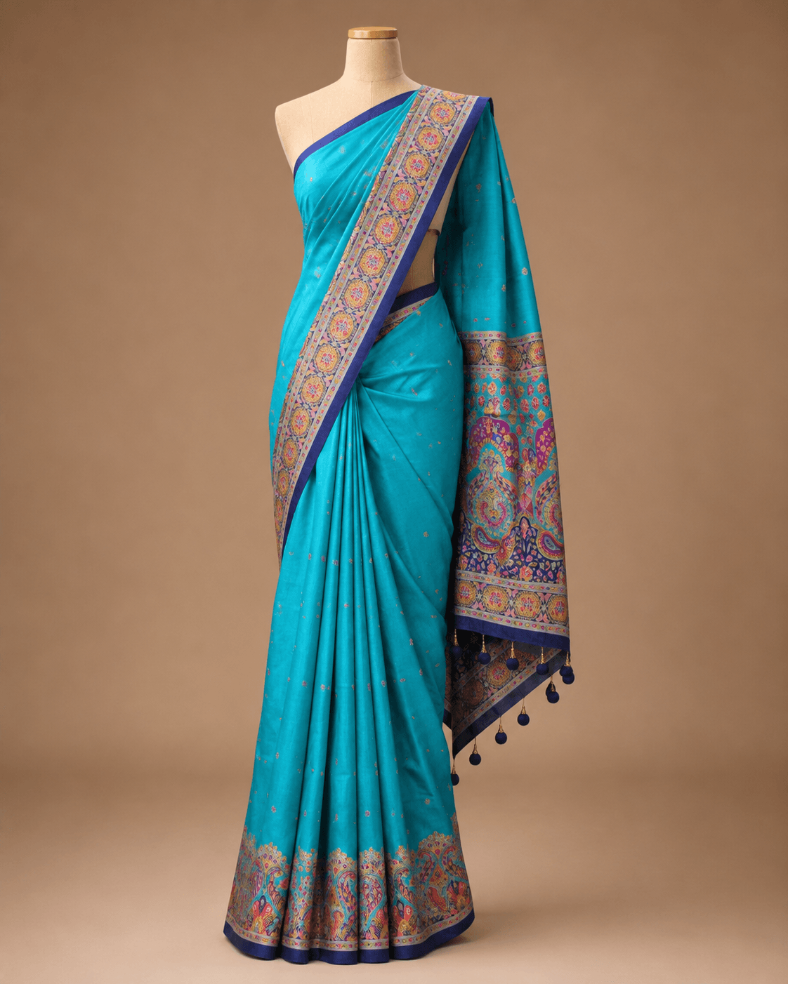 Turquoise Blue Paisley Pallu Designer Saree Set