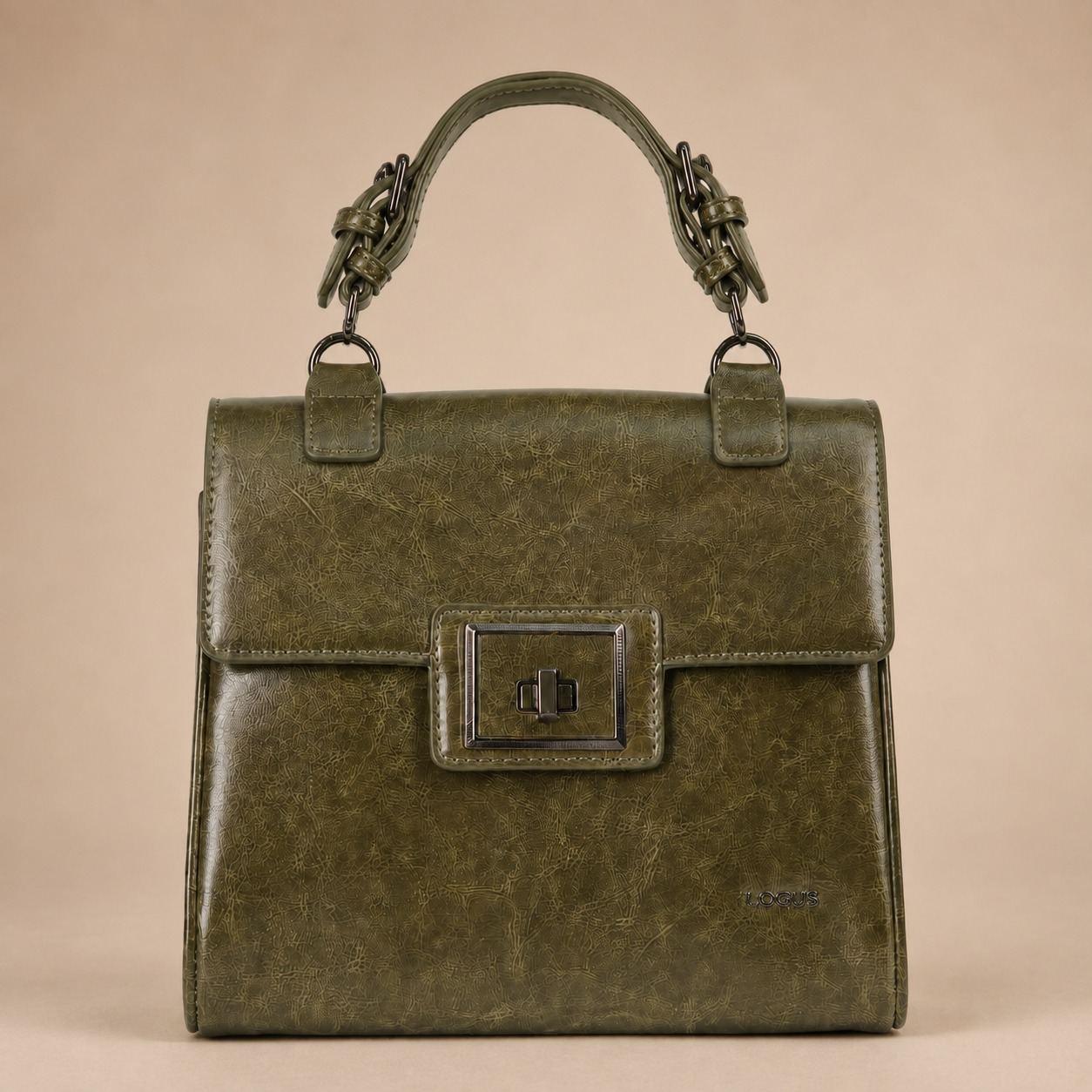 Olive Metallic Textured Handbag