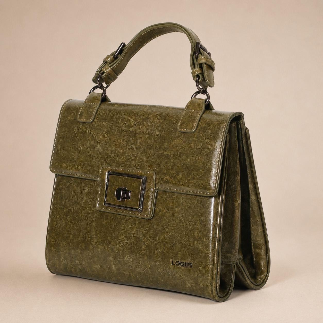Olive Metallic Textured Handbag