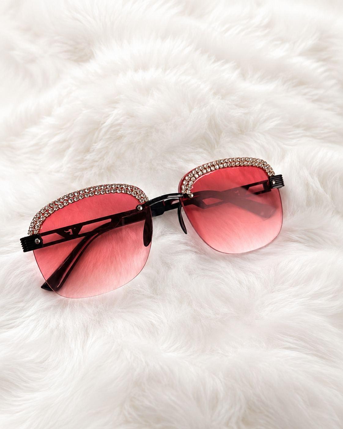 Blush Red Crystal Square Sunglasses