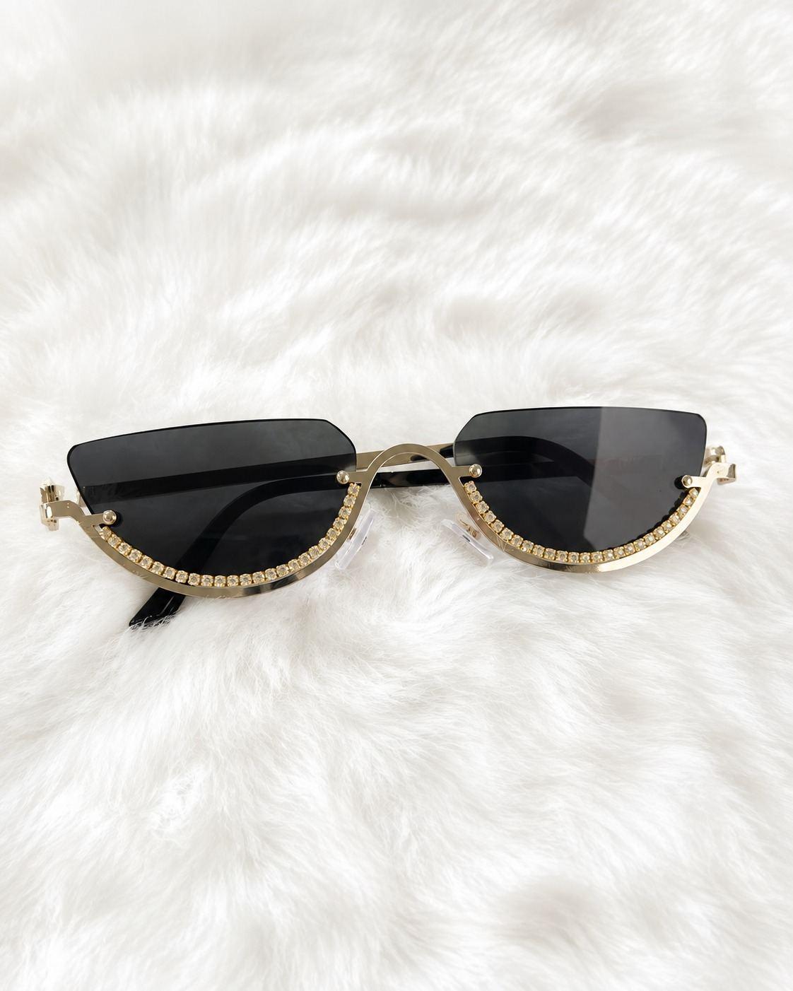 Noir Crystal Slim Cat-Eye Sunglasses