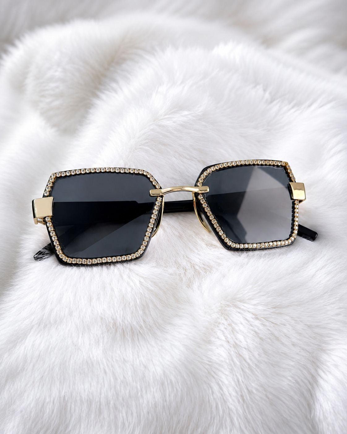 Onyx Gold Geometric Sunglasses