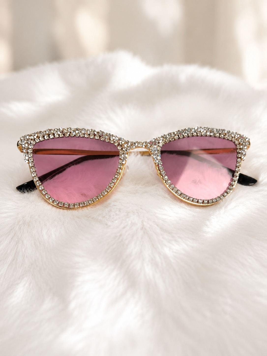 Rose Gold Crystal Cat-Eye Sunglasses