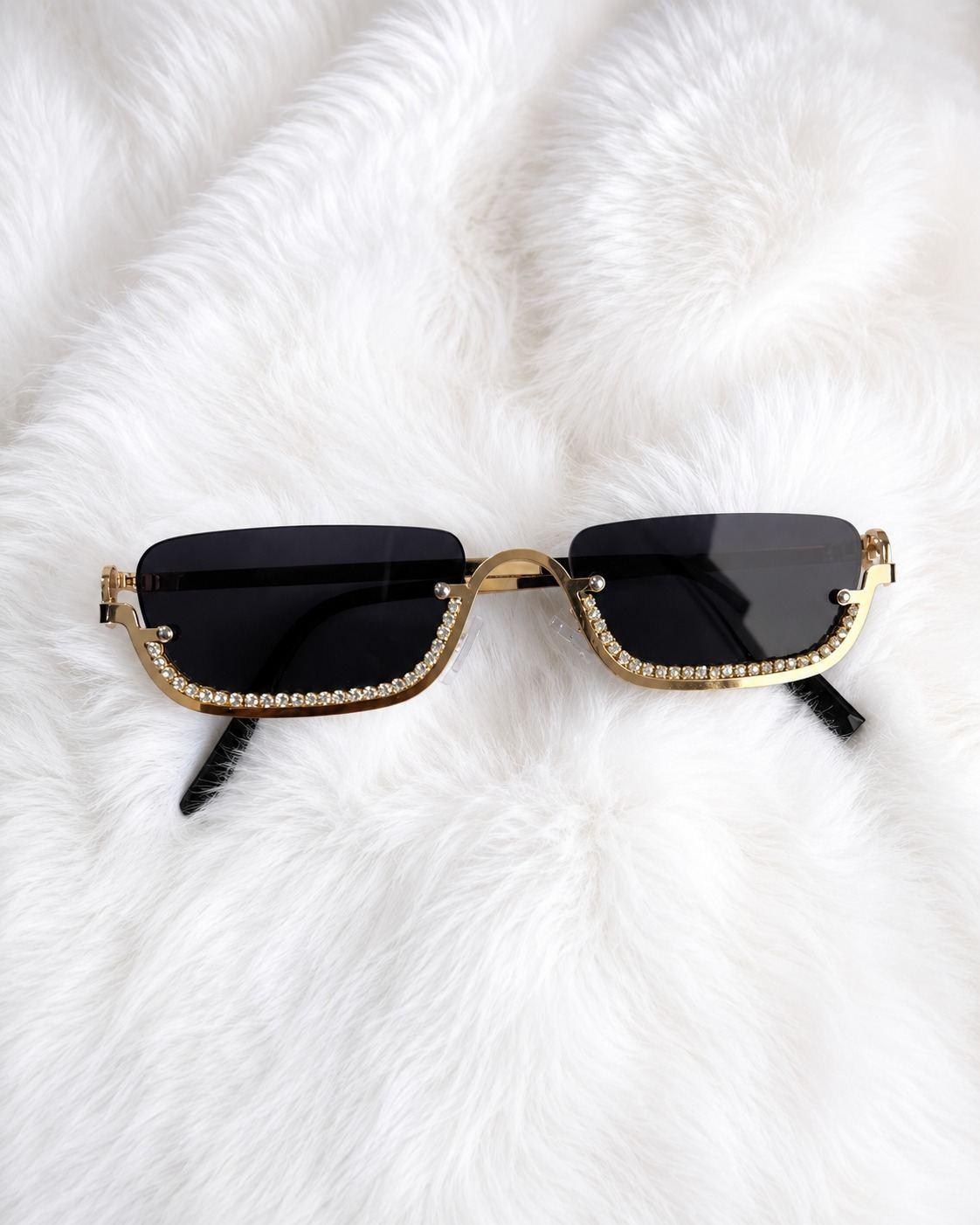 Black Luxe Narrow Rectangle Sunglasses