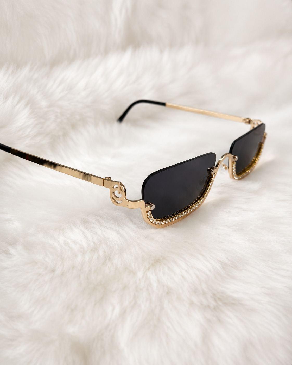 Black Luxe Narrow Rectangle Sunglasses