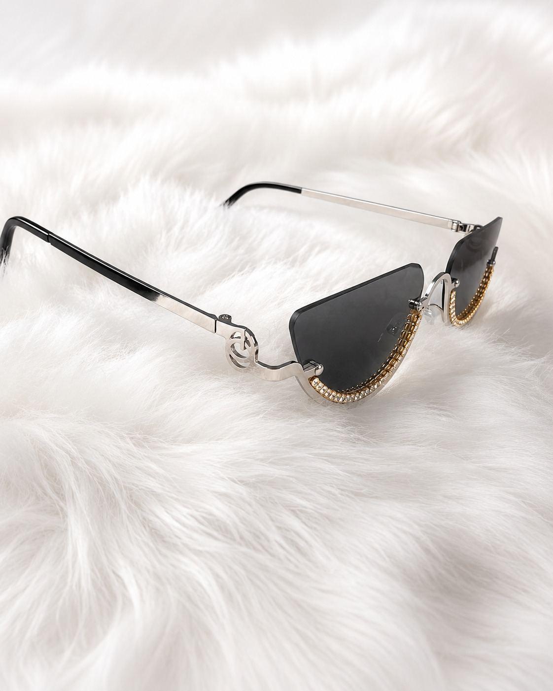 Noir Crystal Slim Cat-Eye Sunglasses