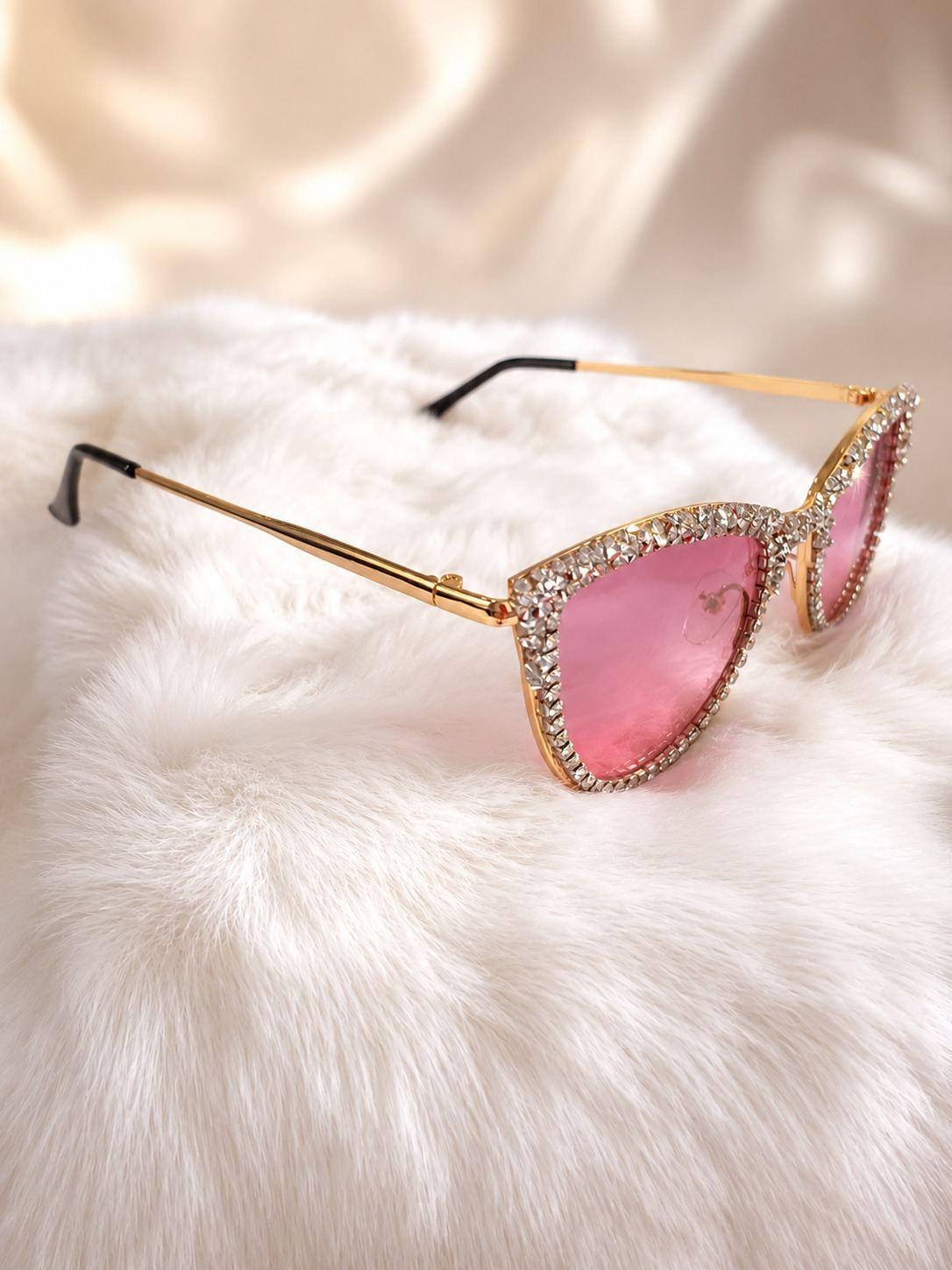 Rose Gold Crystal Cat-Eye Sunglasses