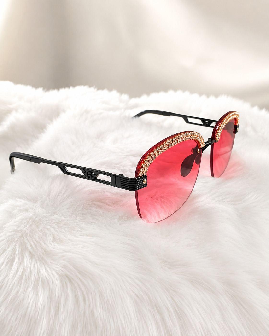 Blush Red Crystal Square Sunglasses