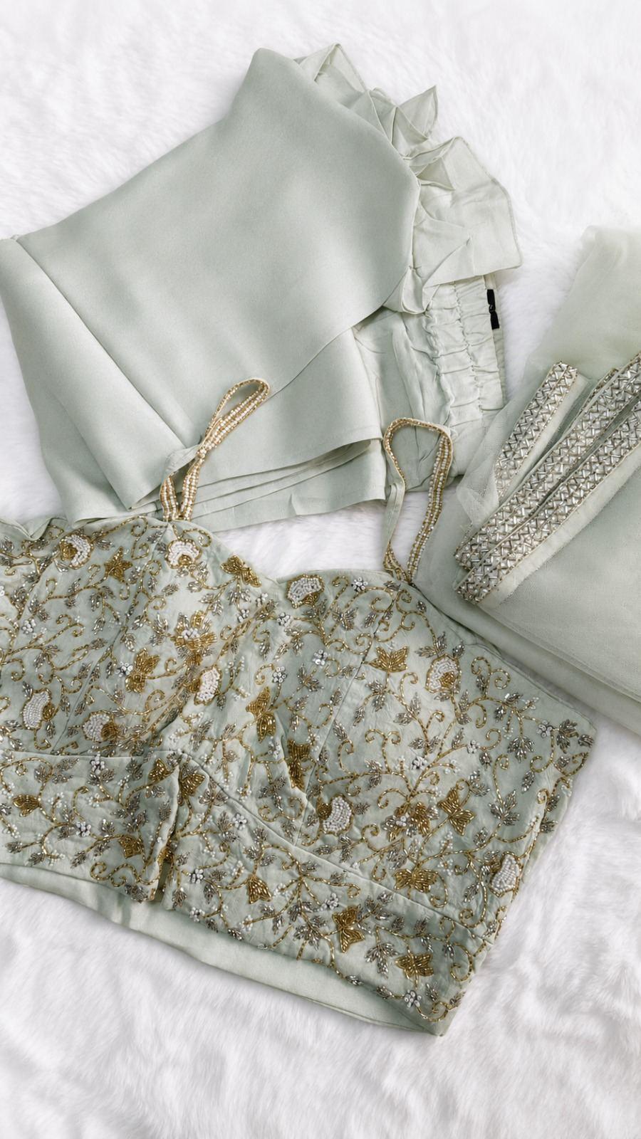 Ivory Ruffle Cape 3 Piece Suit Set