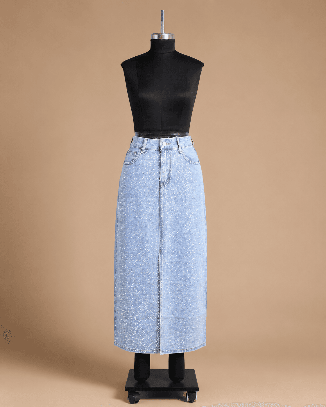 Light Blue Denim Pencil Midi Skirt