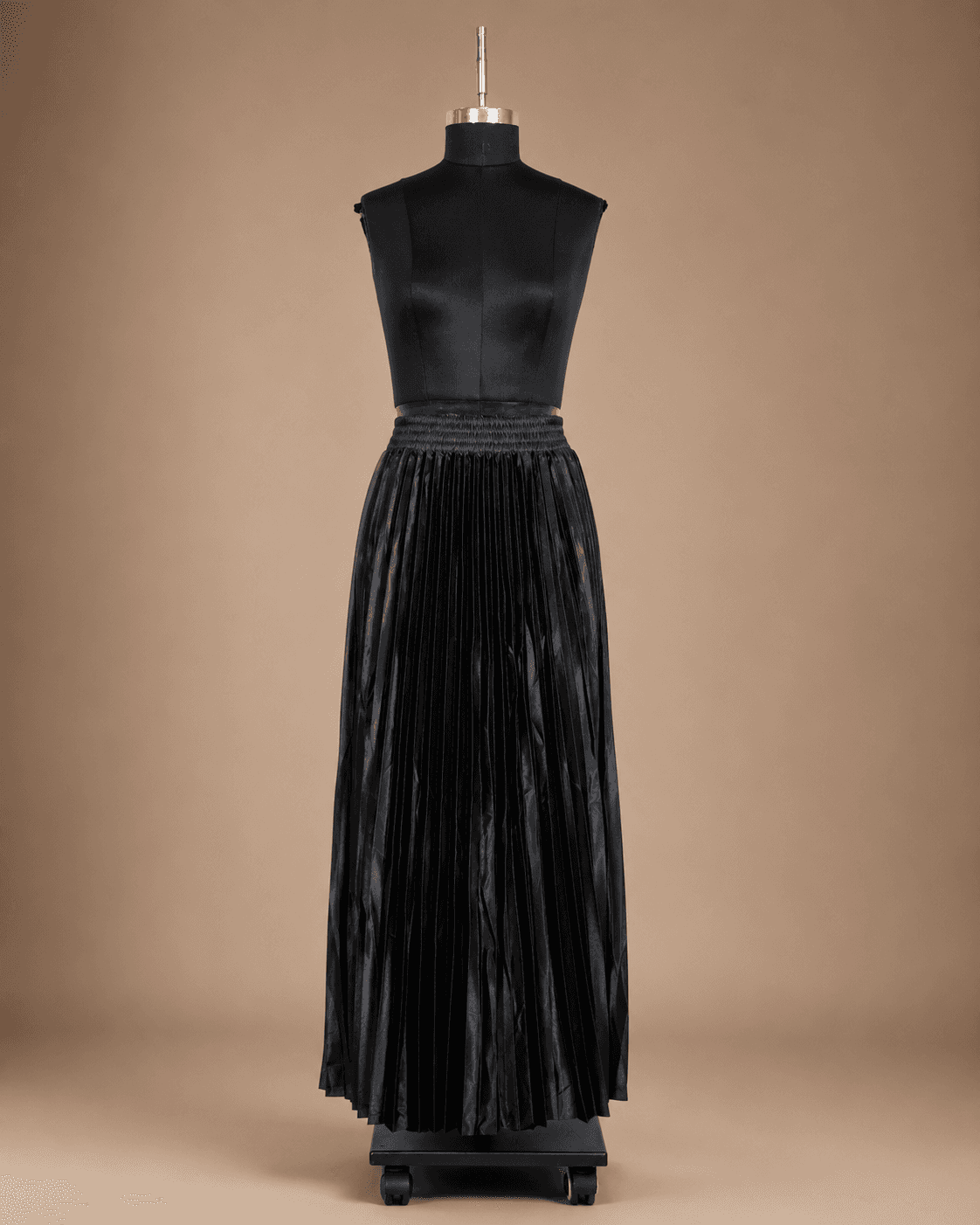 Black Metallic Pleated Maxi Skirt