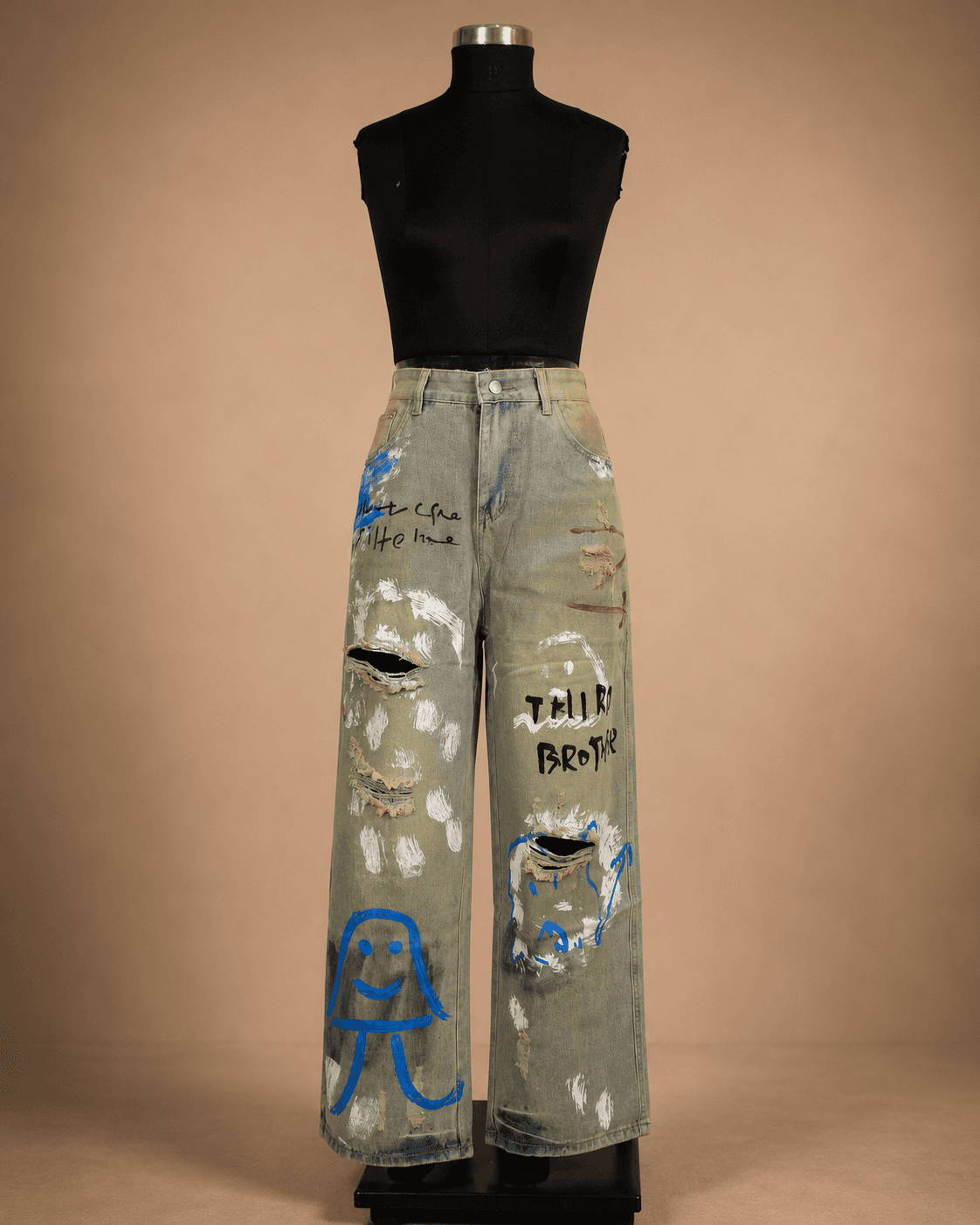 Olive Graffiti Wide-Leg Pants
