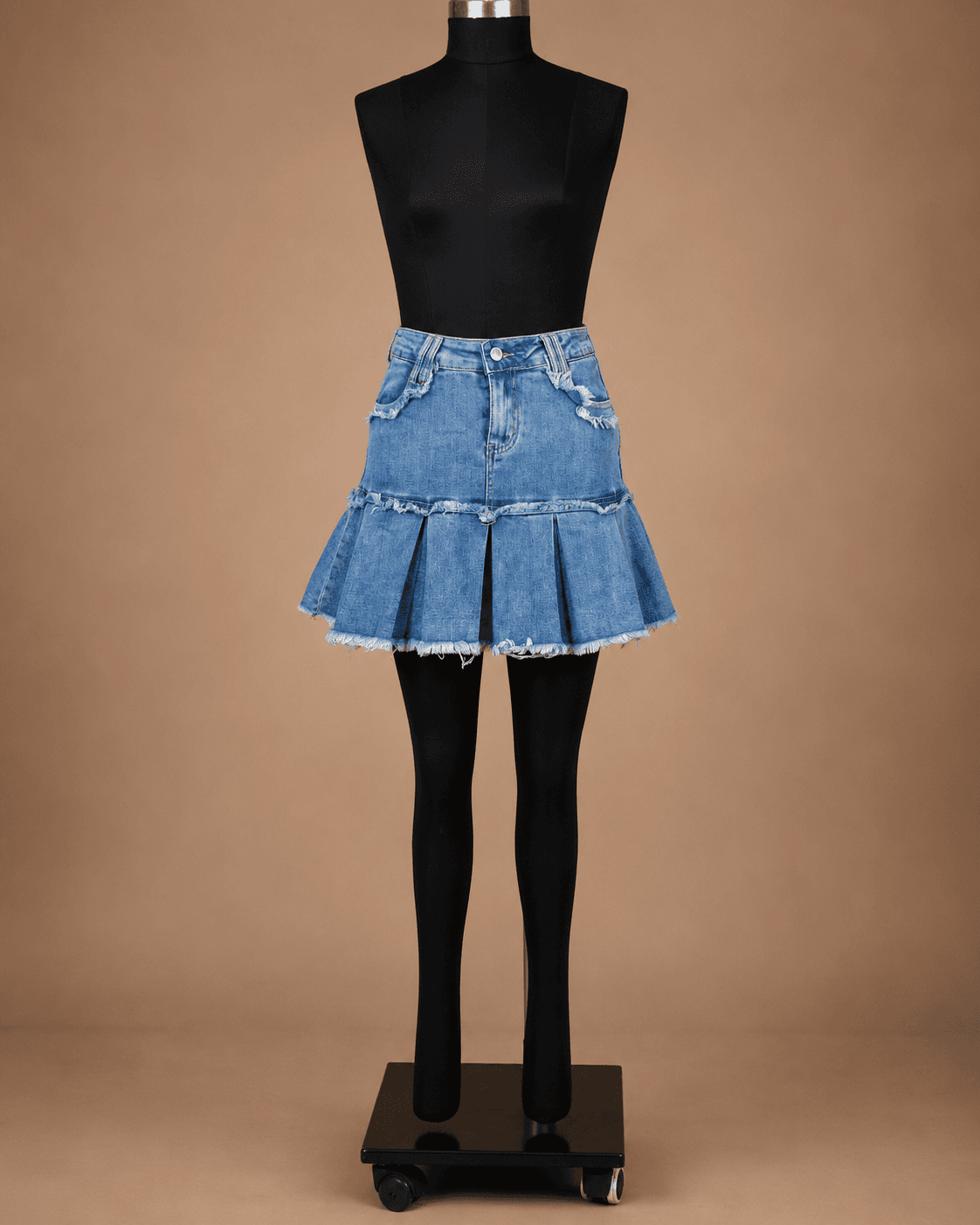Blue Denim Ruffle-Hem Mini Skirt