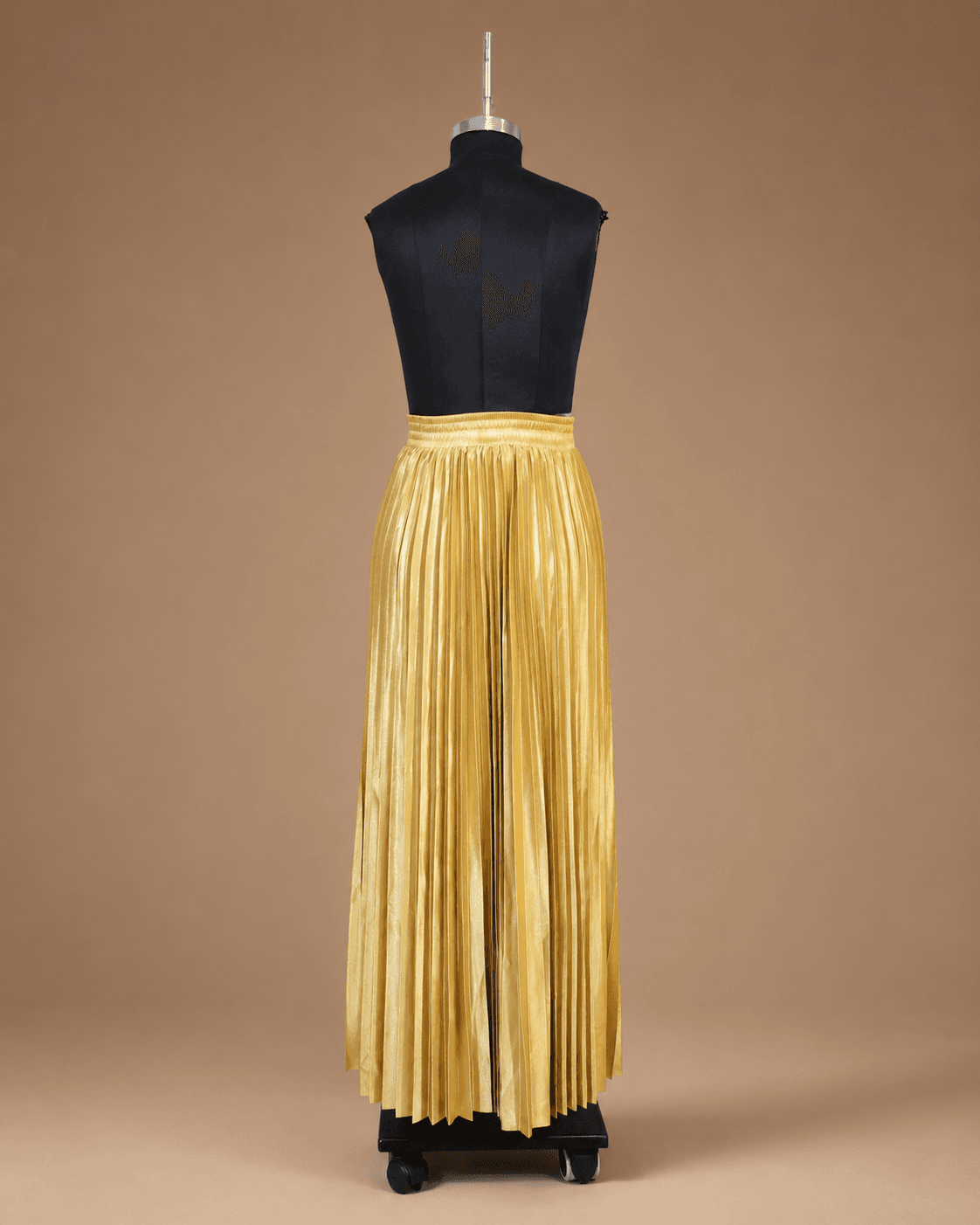 Gold Metallic Pleated Maxi Skirt