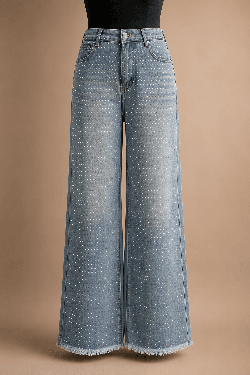 Light Blue Micro-Stud Wide-Leg Jeans