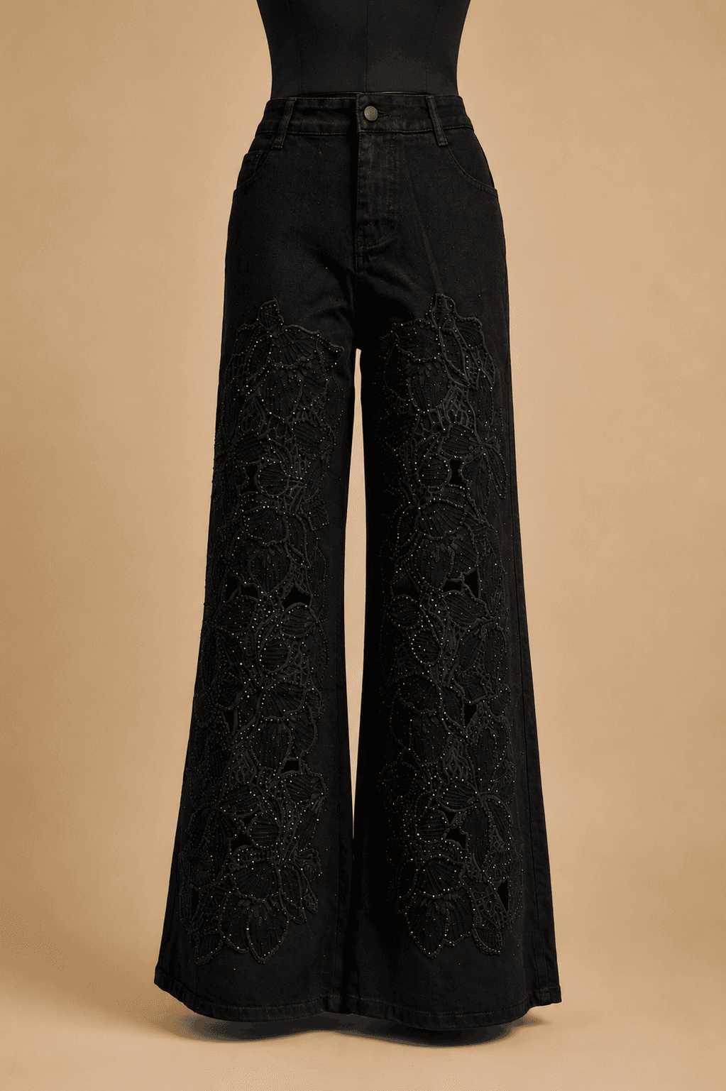 Black Lace Wide-Leg Trousers