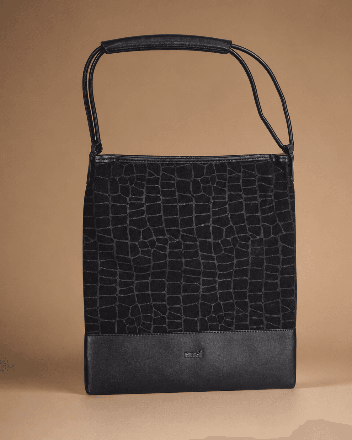 Black Croc-Embossed Vertical Sling Bag
