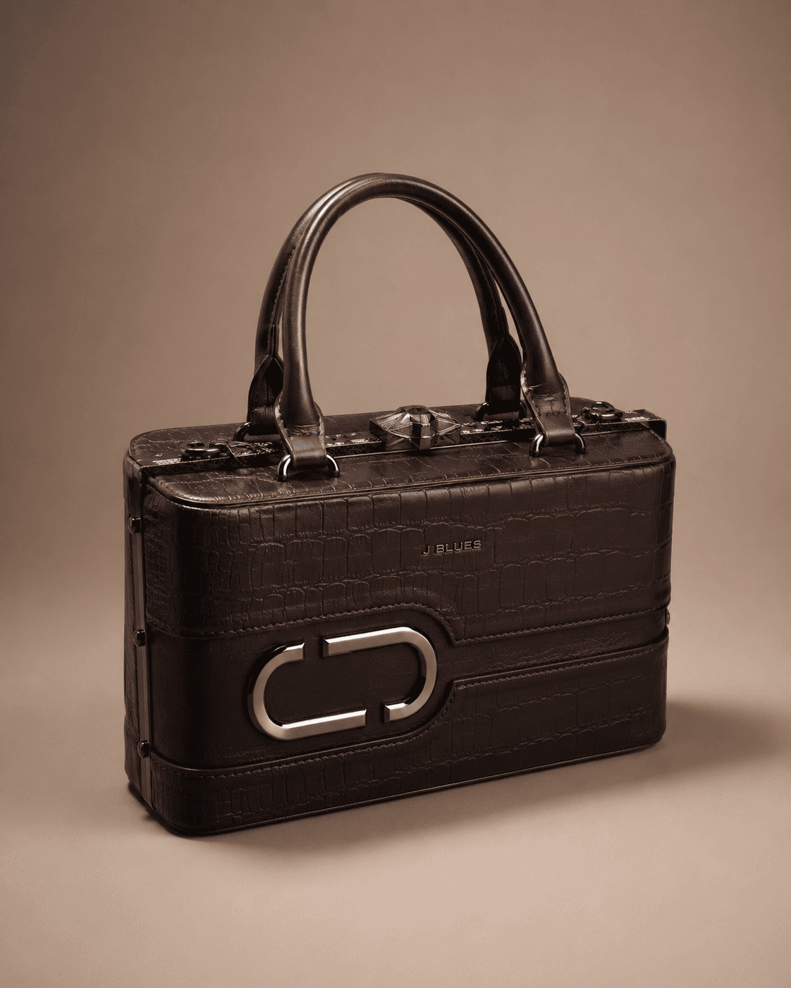 Chocolate Croc-Embossed Box Handbag