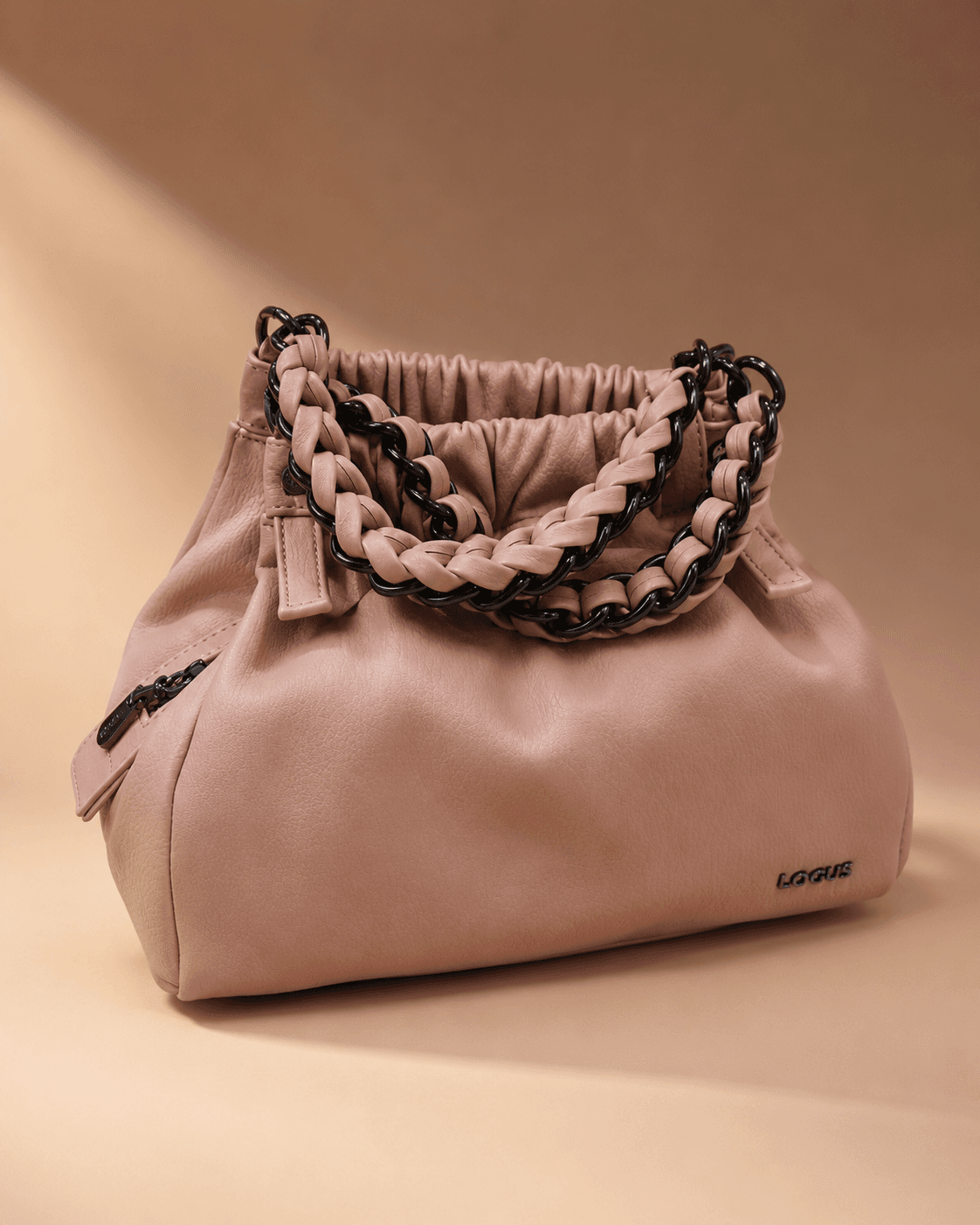 Blush Ruched Chain Hobo Bag