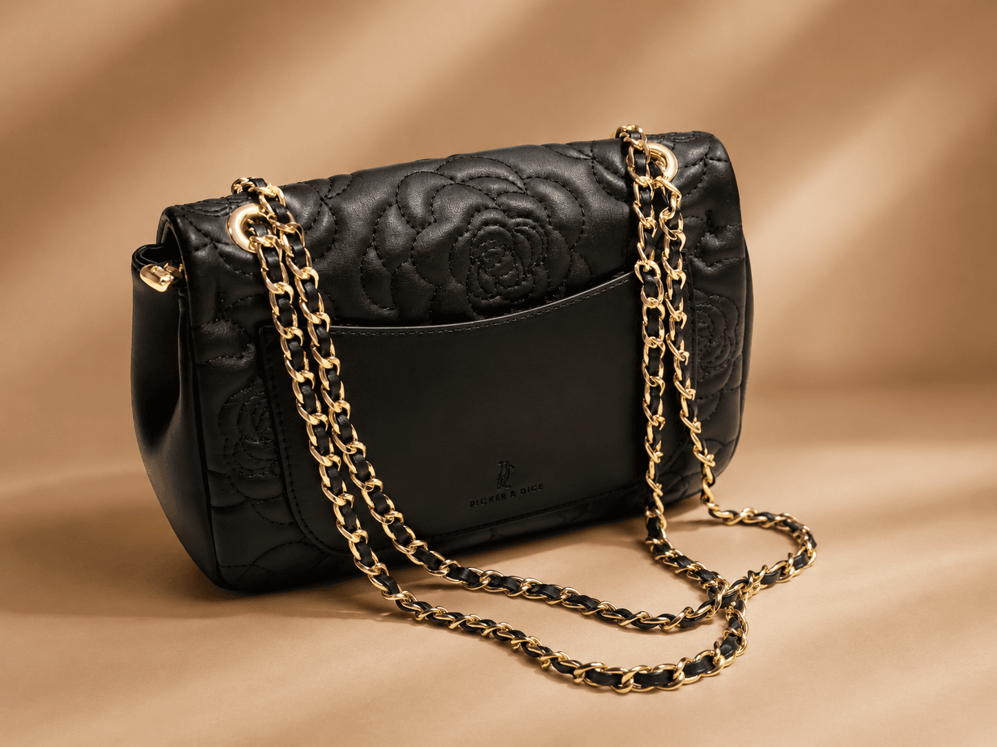 Black Embossed Chain Shoulder Bag