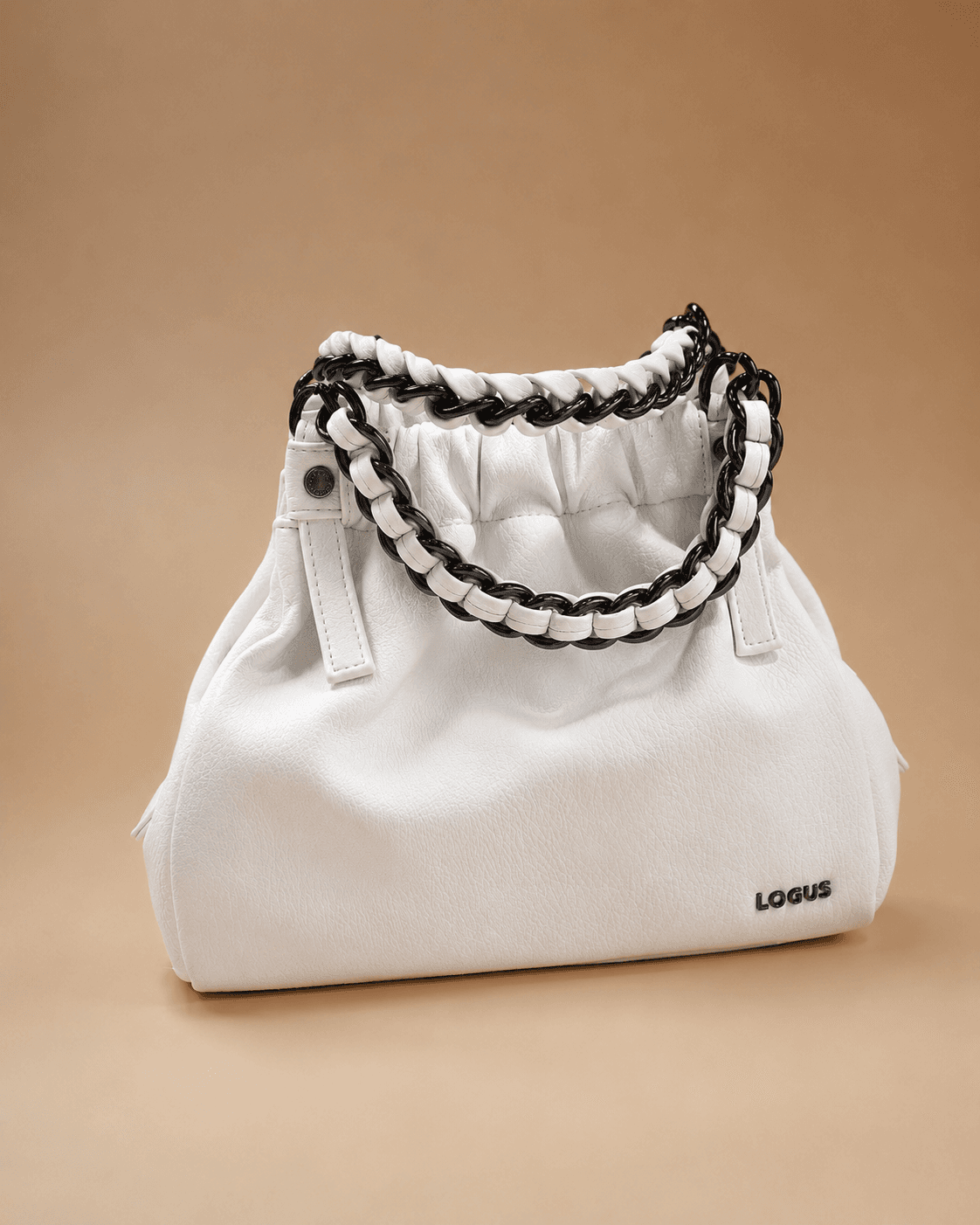 Ivory Ruched Chain Hobo Bag