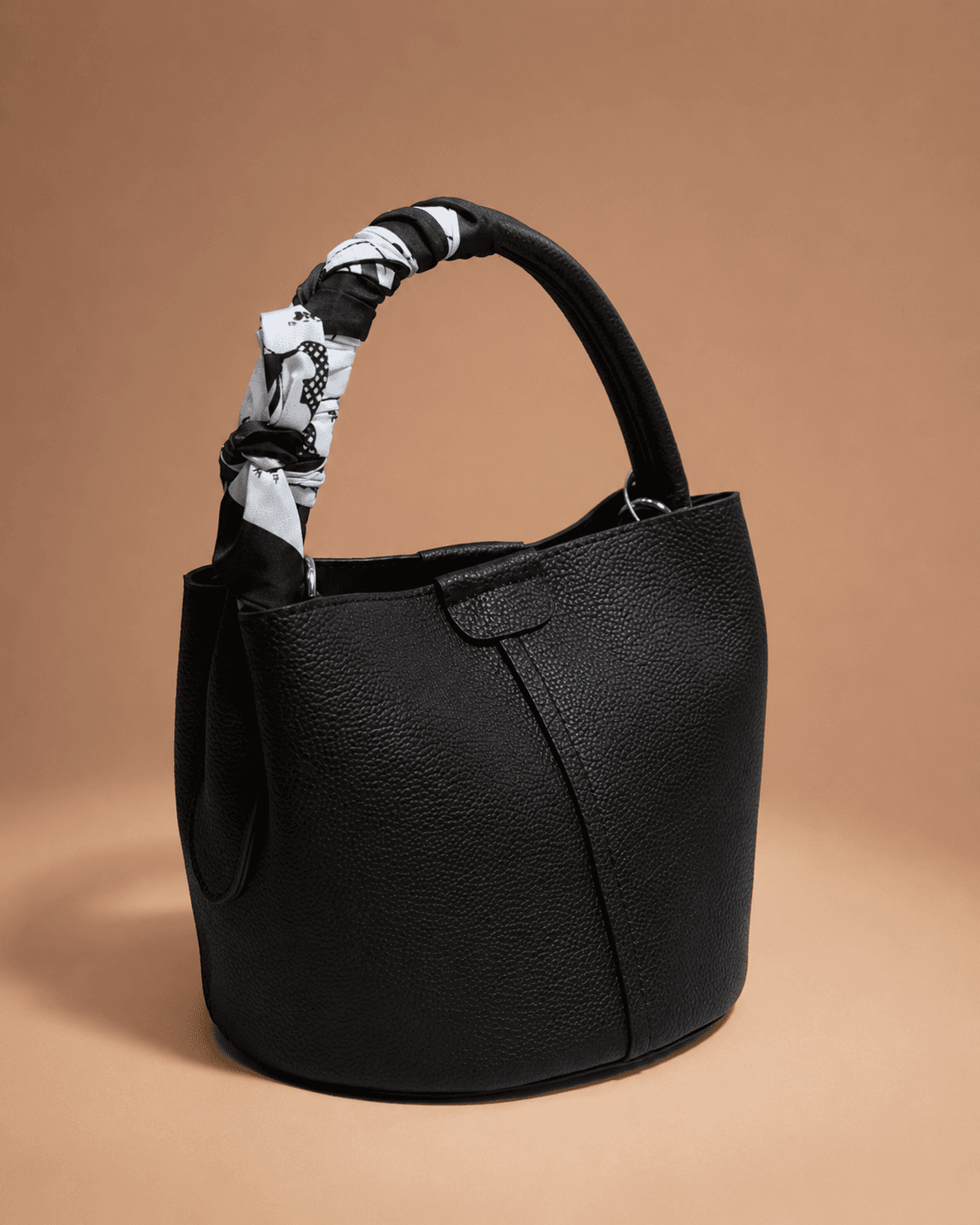Black Structured Bucket Handbag