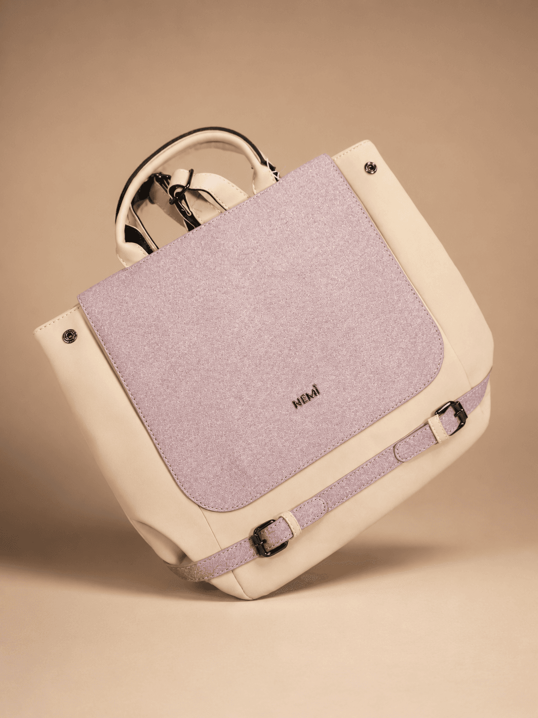 Lilac Colour Block Structured Handbag