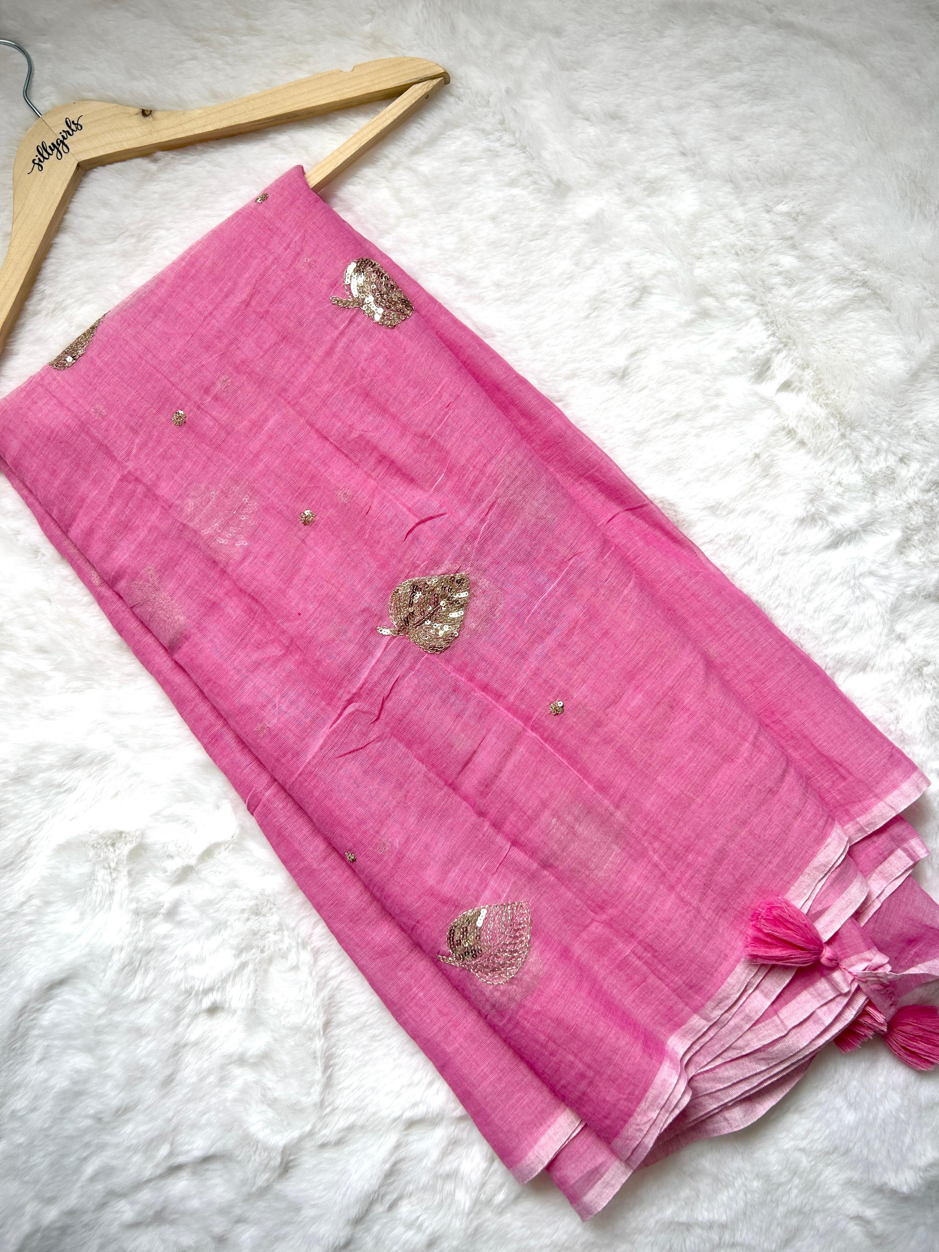 Dusty Rose Embellished Leaf Motif Saree