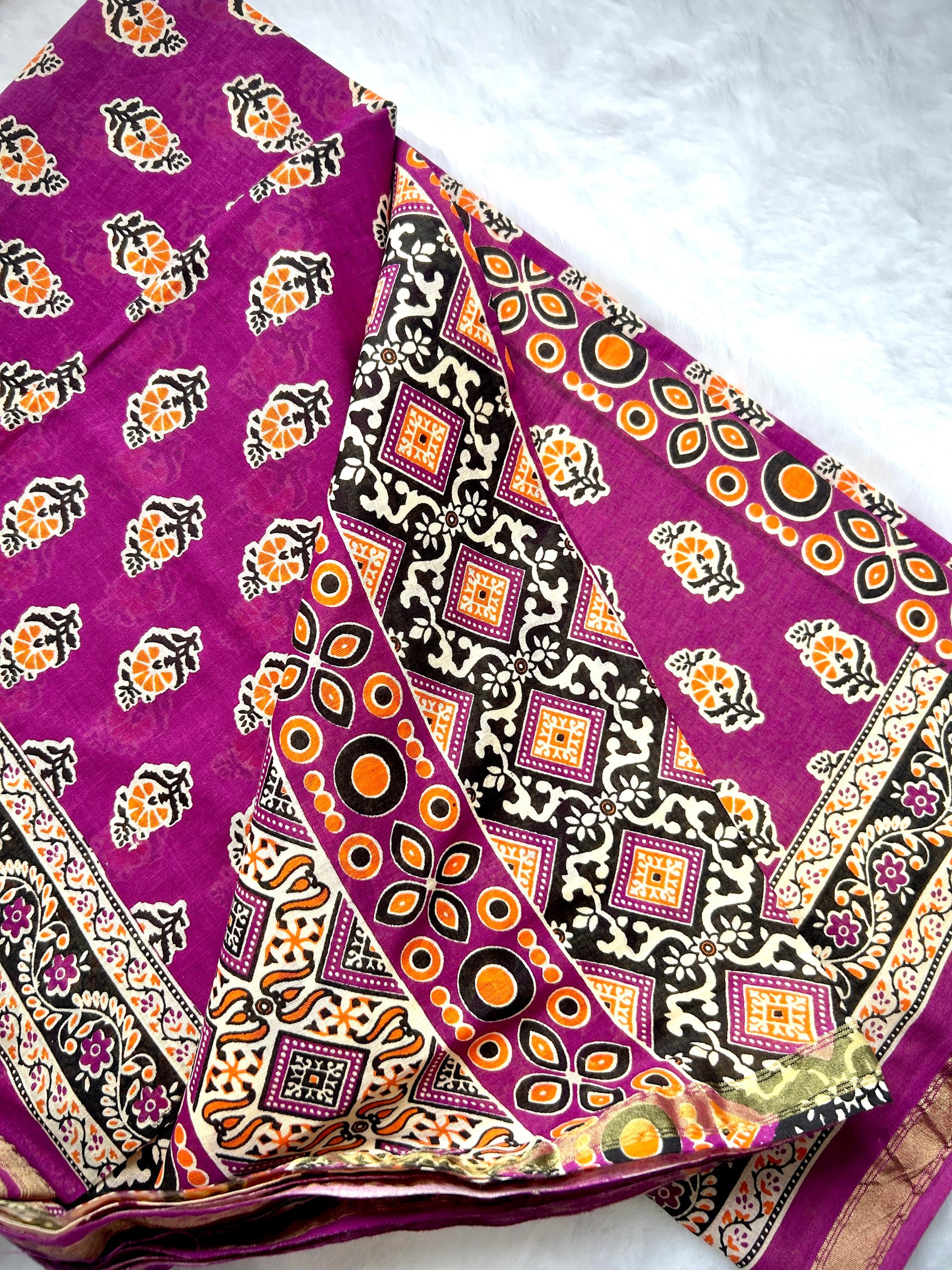 Magenta Heritage Print Border Saree