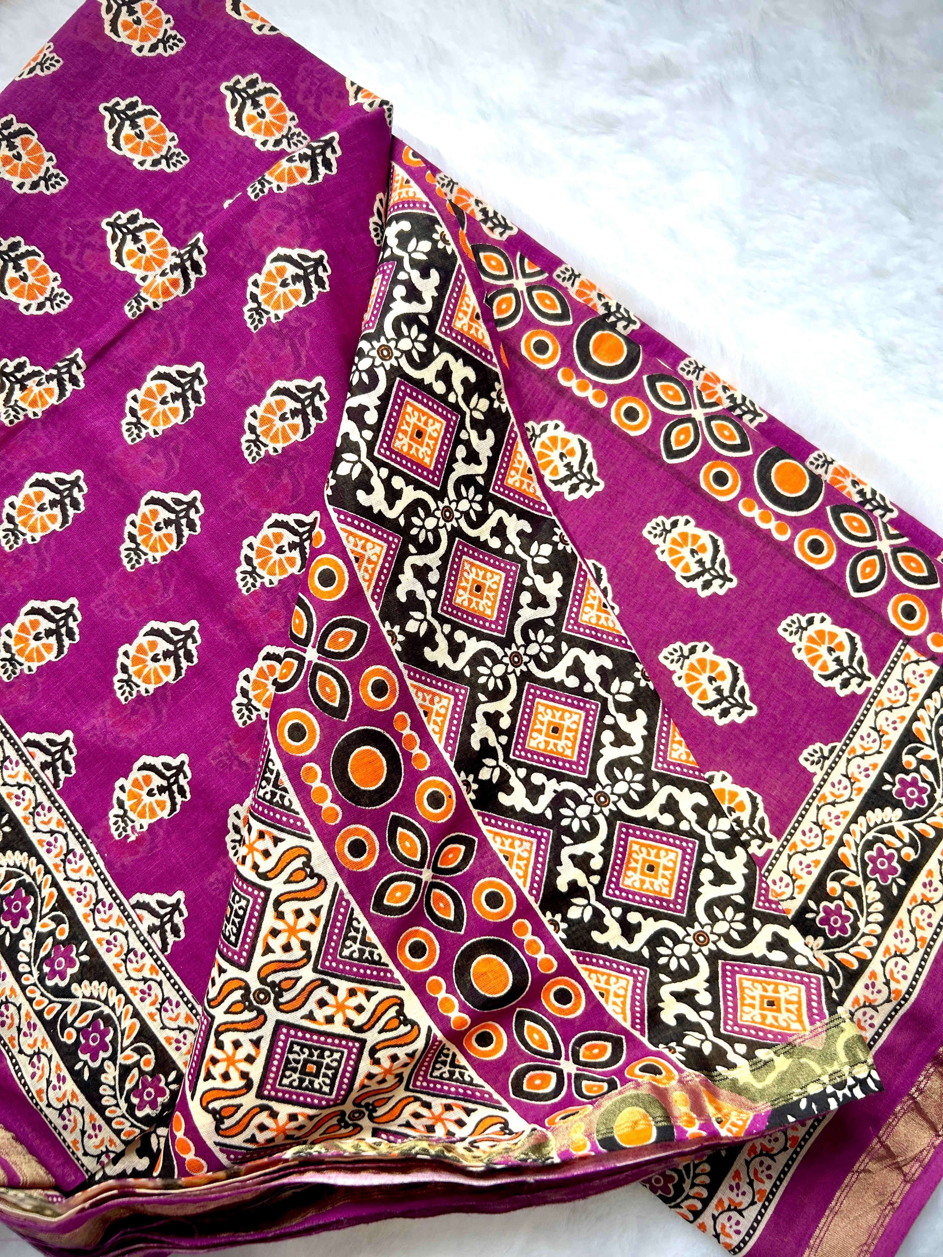 Magenta Heritage Print Border Saree