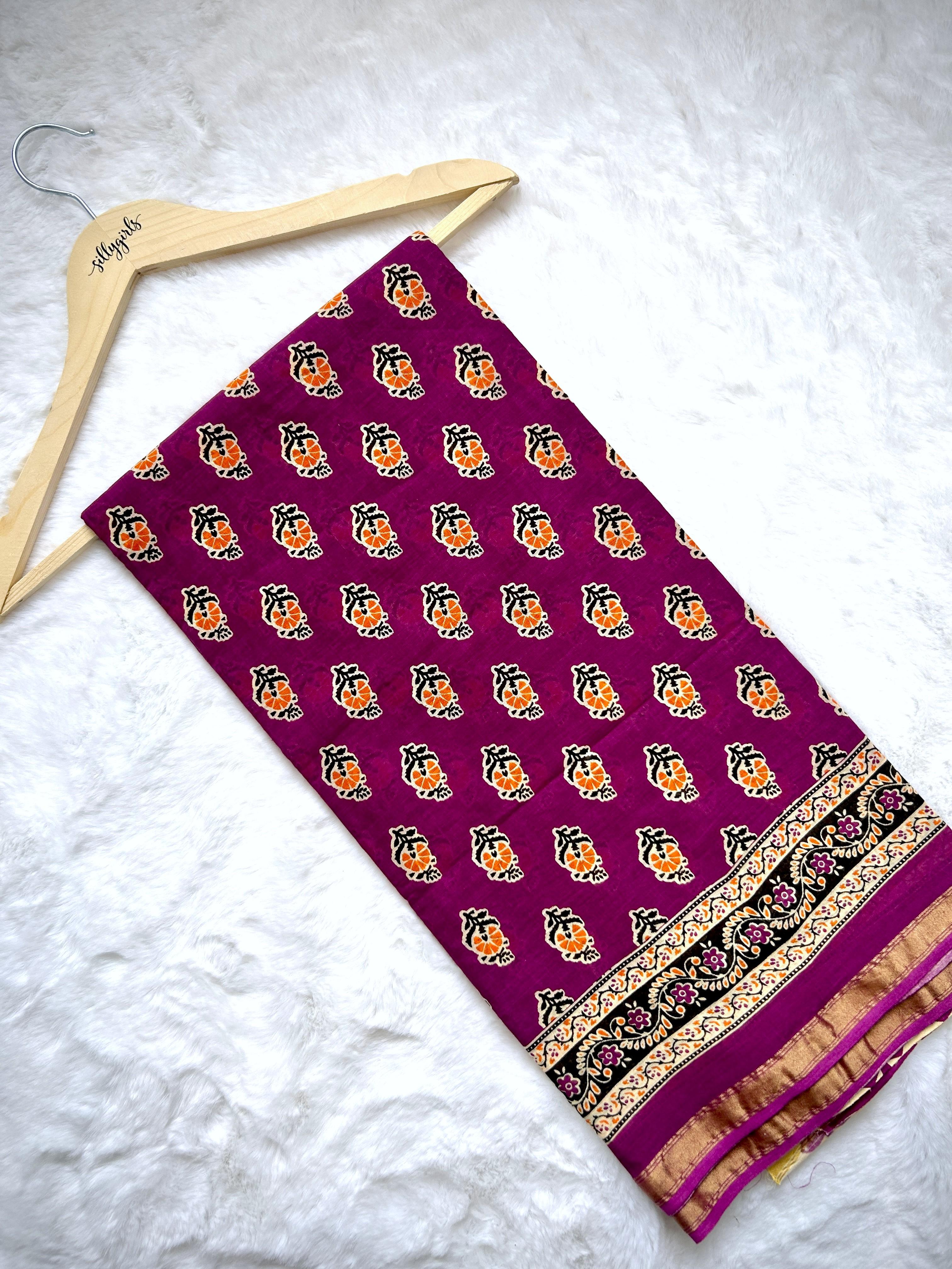 Magenta Heritage Print Border Saree