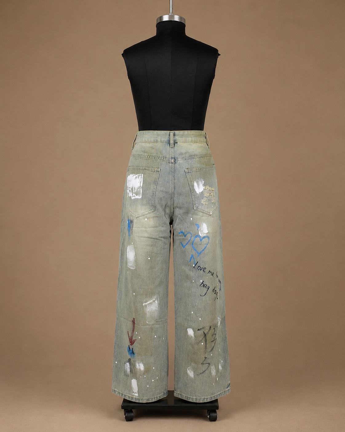 Olive Graffiti Wide-Leg Pants