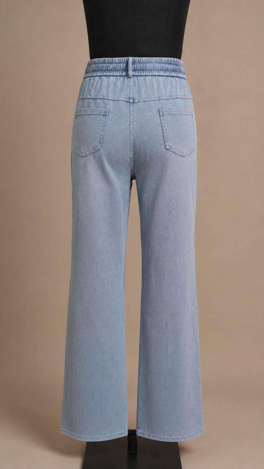 Light Blue Drawstring Wide-Leg Denim Pants