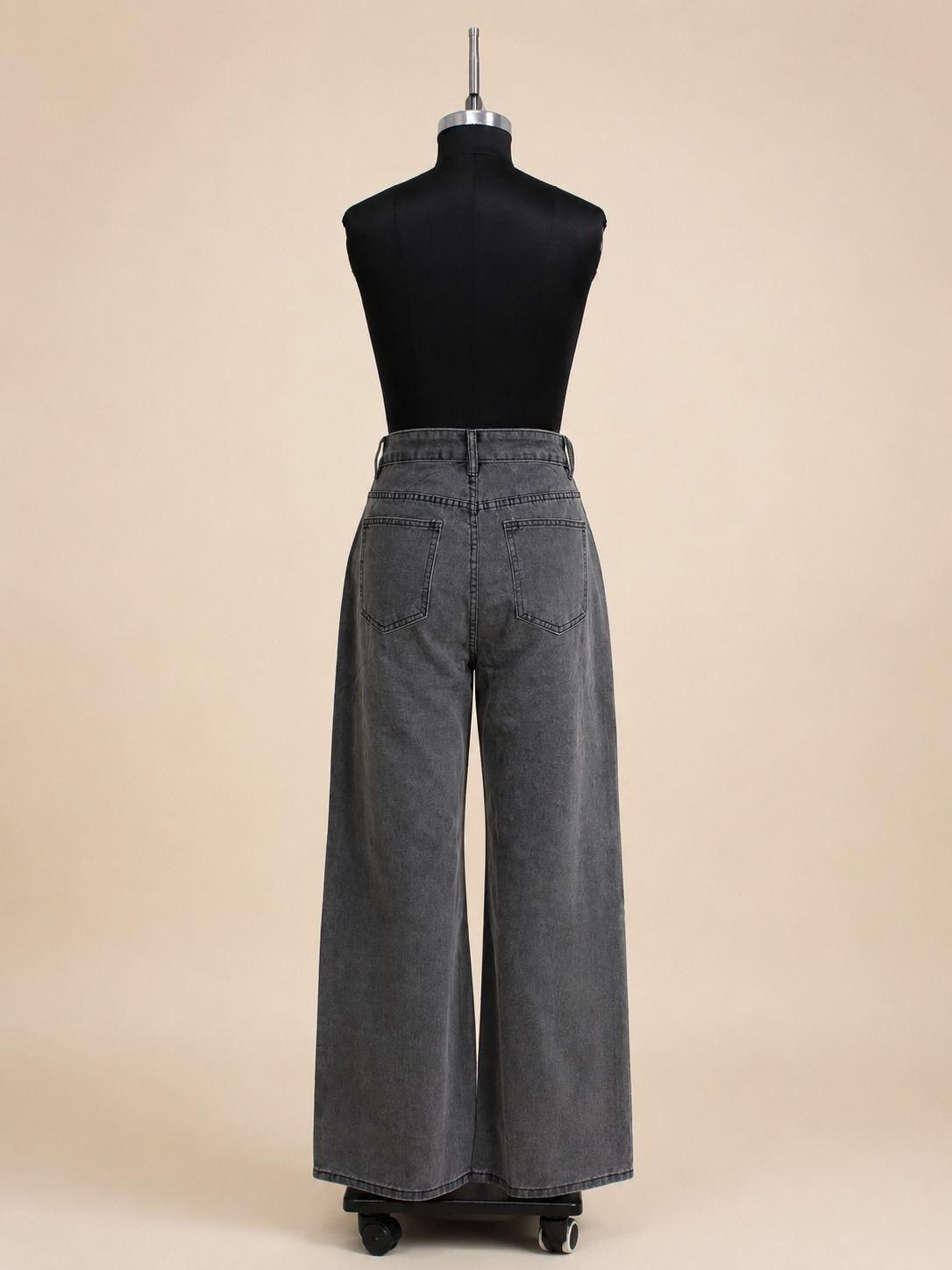 Charcoal Diamond-Print Wide-Leg Trousers