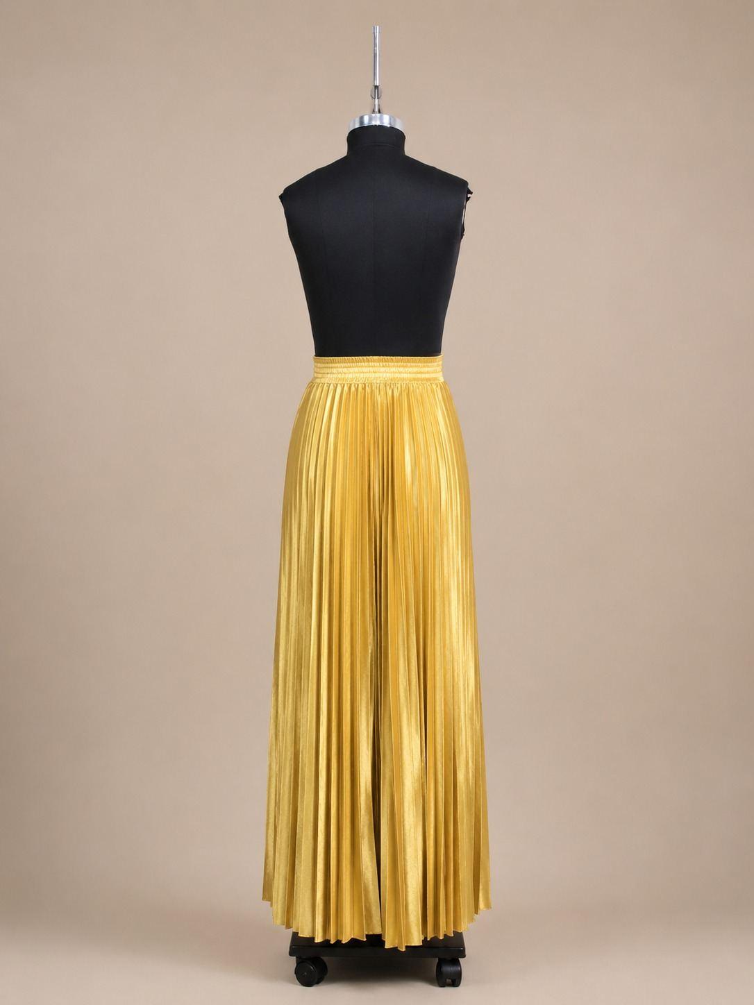 Gold Metallic Pleated Maxi Skirt