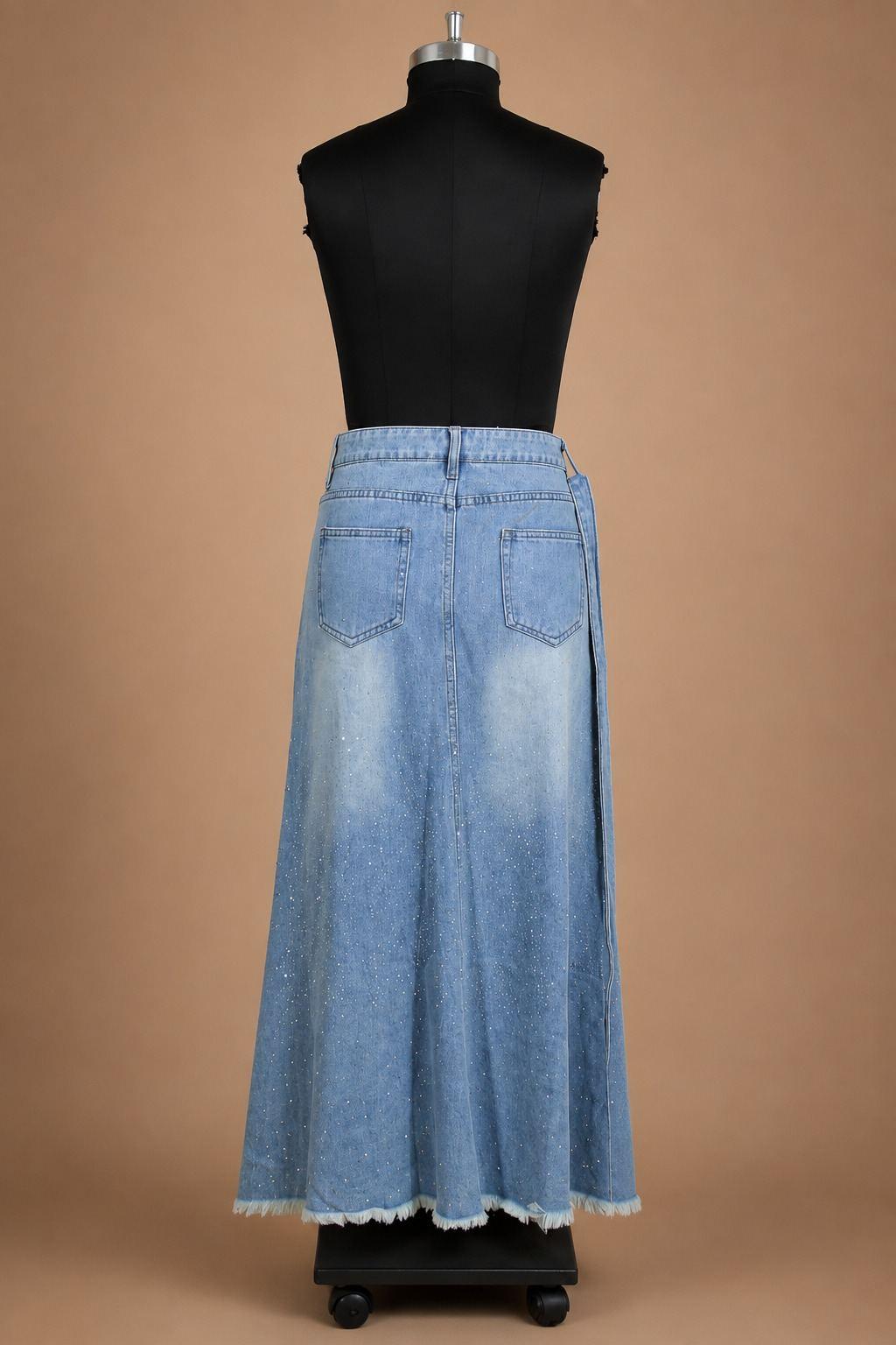 Light Blue Denim Pencil Midi Skirt