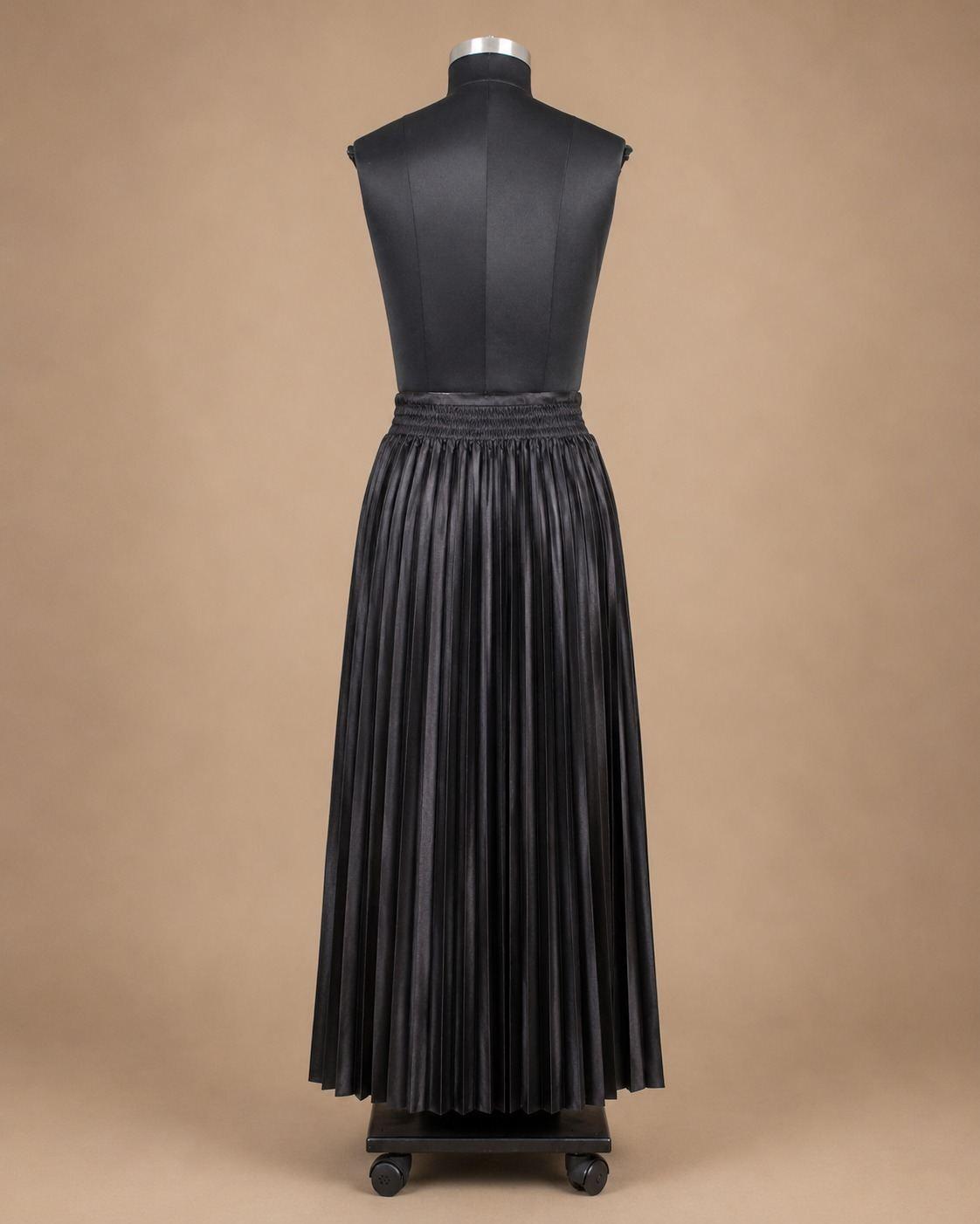 Black Metallic Pleated Maxi Skirt