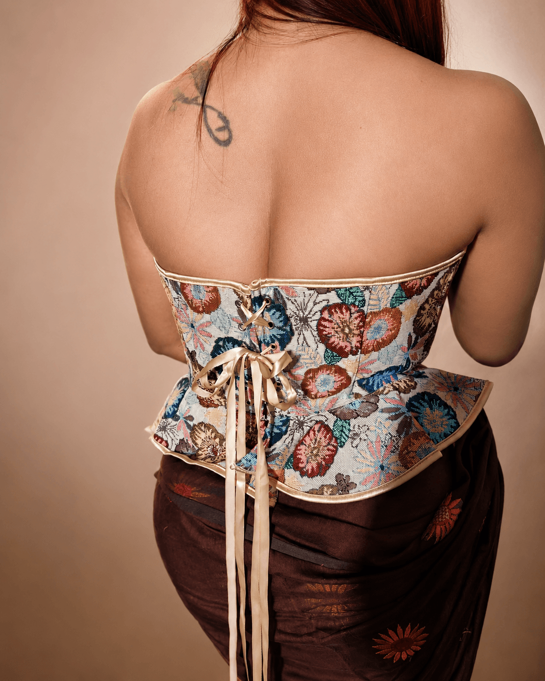 Ivory Multicolour Floral Embroidered Strapless Corset Top