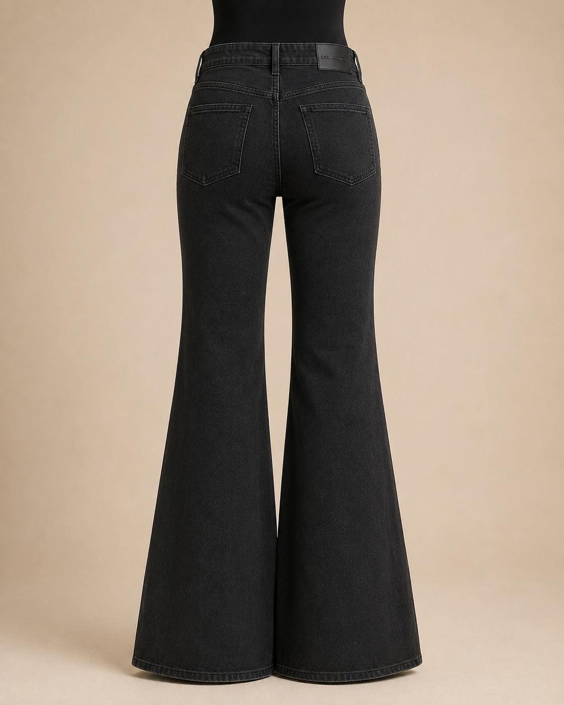 Black Star Embroidered Flared Jeans