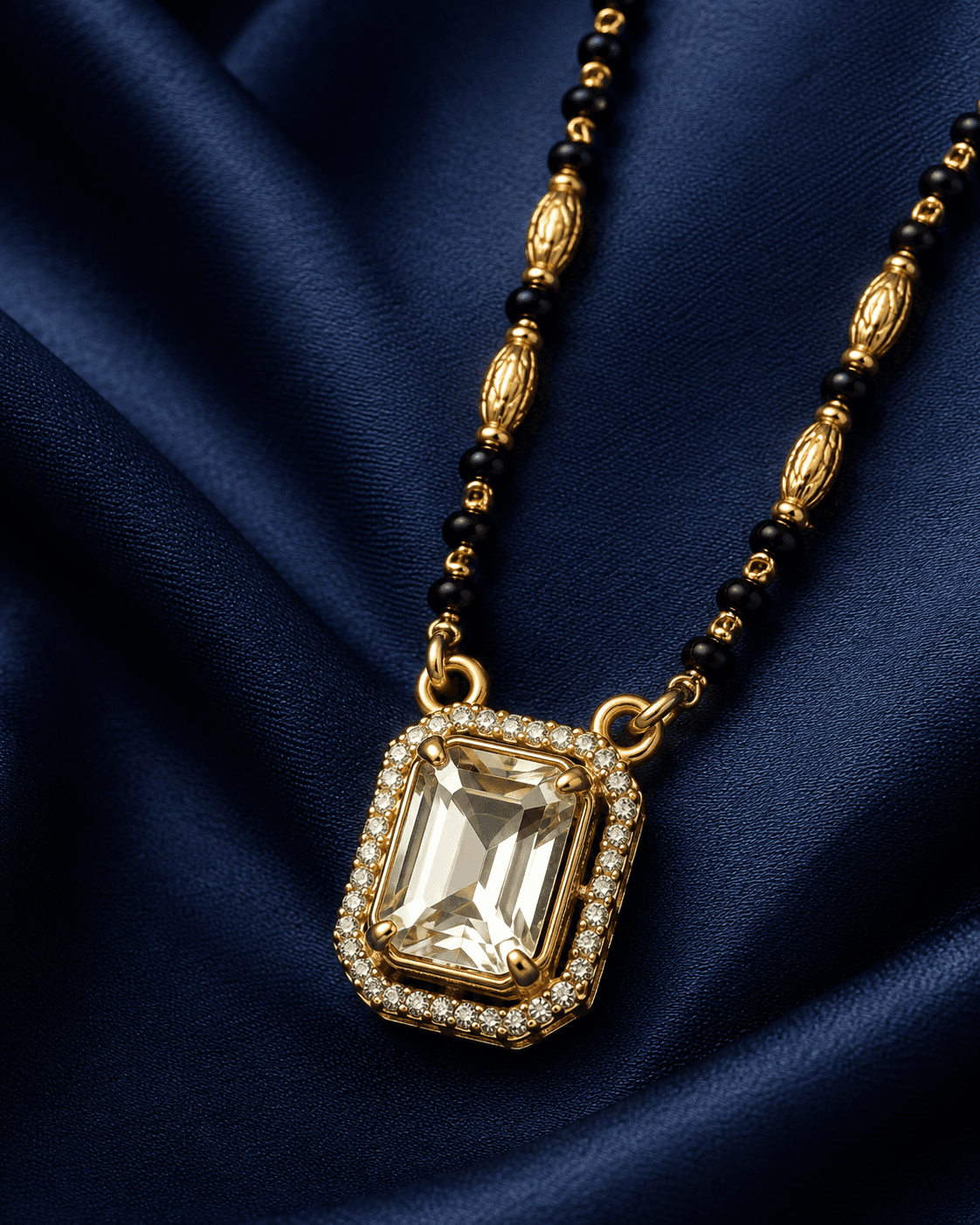 Emerald Cut Crystal Pendant Mangalsutra